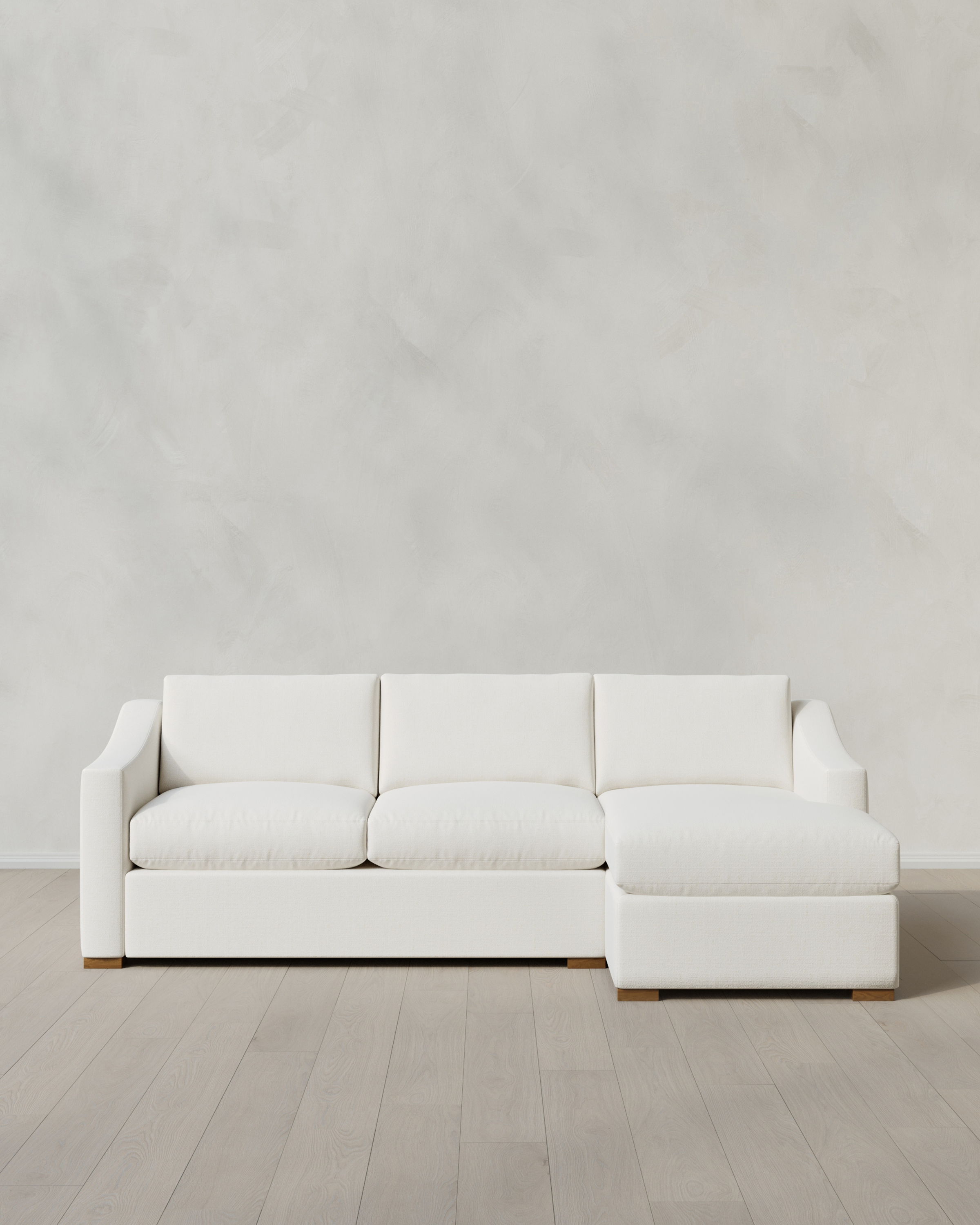 Marshmallow Hollis Slope Arm Chaise Sectional in Performance Chenille Linen Blend