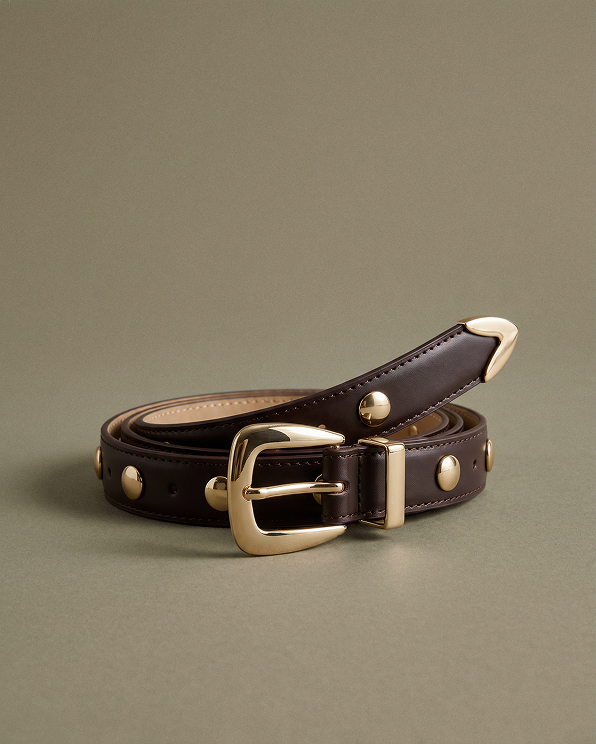 Alyssa European Leather Studded Skinny Belt