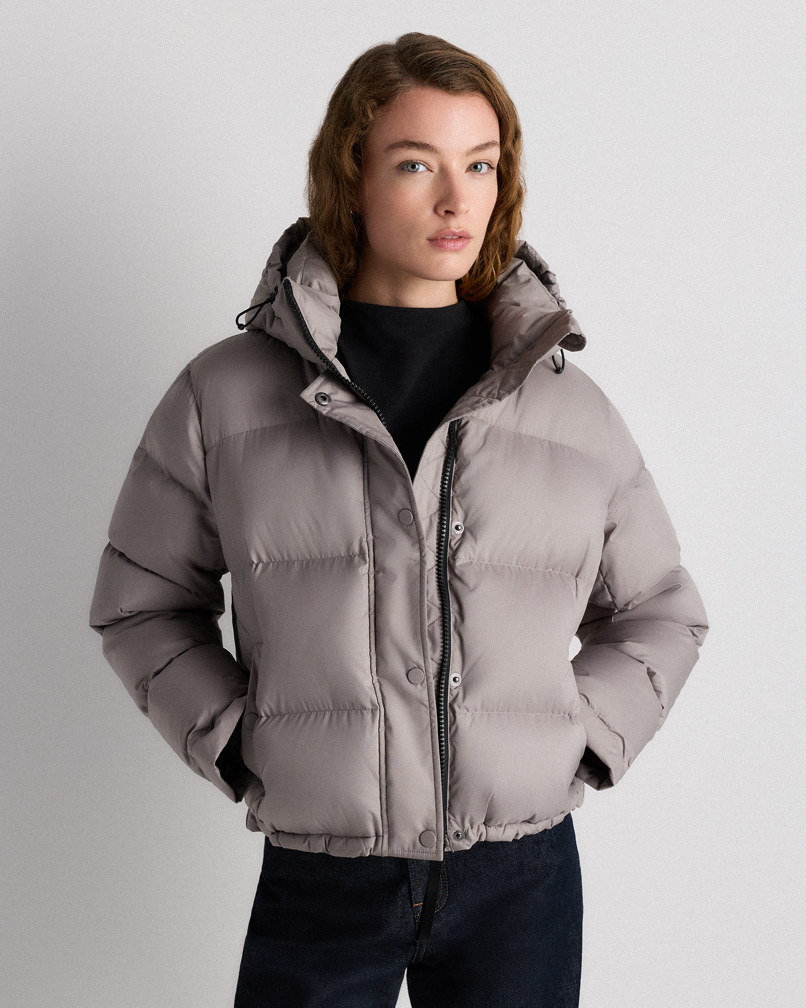 Responsible Down Cropped Puffer Jacket in Morel Grey