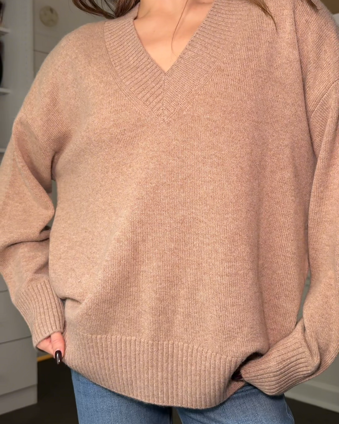 MongolianCashmereOversizedV-NeckSweater Multi KatieKlinefelter 4x5