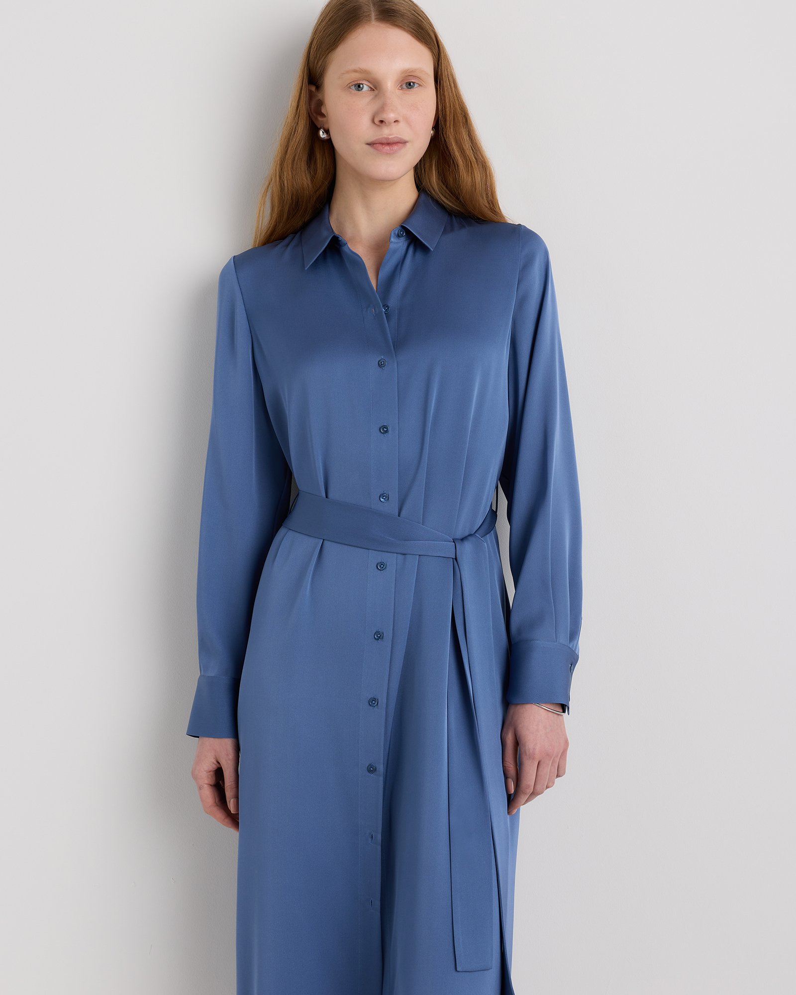 Washable Stretch Silk Maxi Shirt Dress
