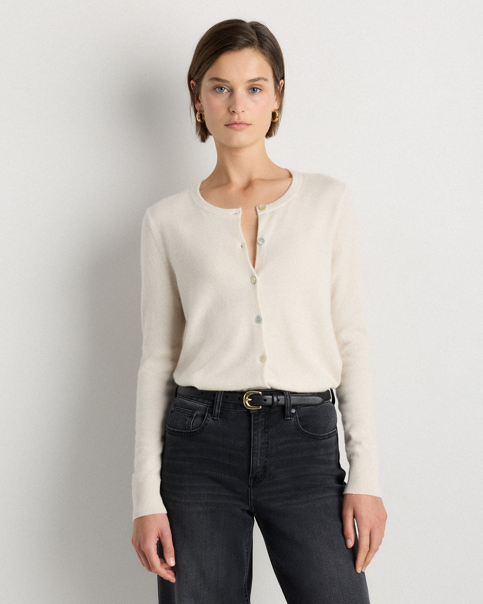 Ivory Mongolian Cashmere Cardigan Sweater
