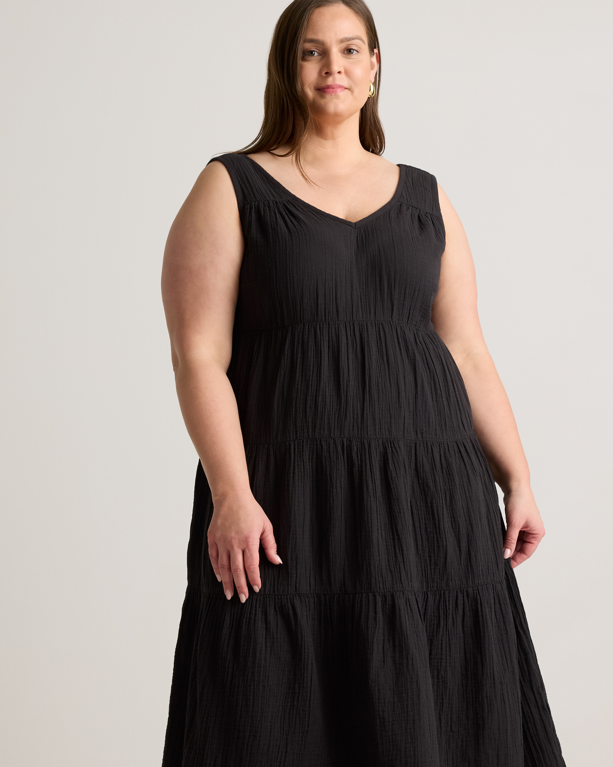 Women's Gauze Tiered Maxi Dress in Black, Size 1X, Organic Cotton by Quince