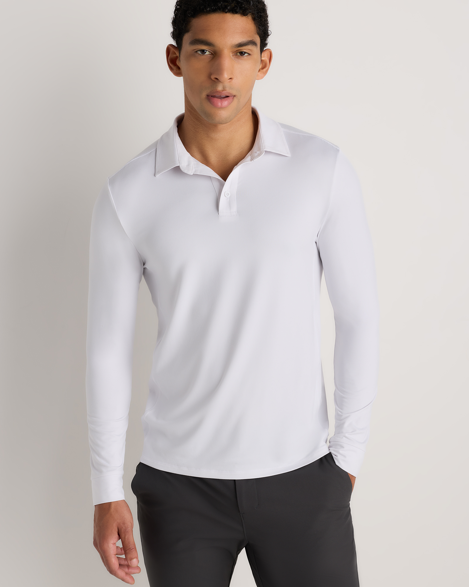 White Flowknit Breeze Performance Long Sleeve Polo