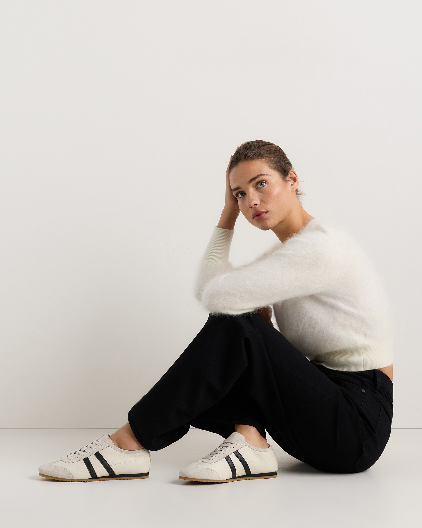 Italian Leather & Suede Low Profile Sneaker in Birch