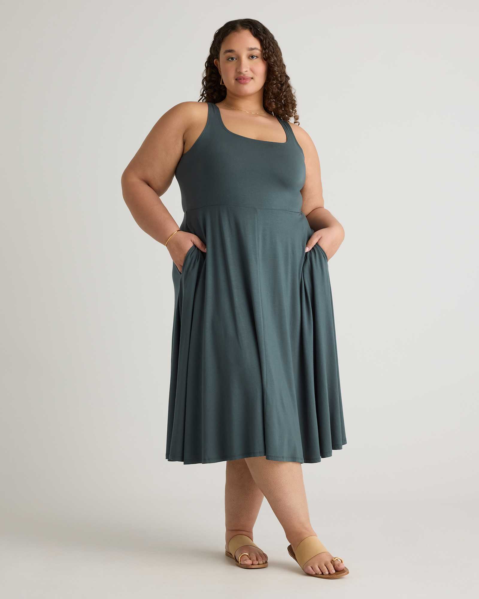 Tencel Jersey Fit & Flare Dress - Plus Size in Dark Olive Tencel Jersey Fit & Flare Dress - Plus Size in Dark Olive