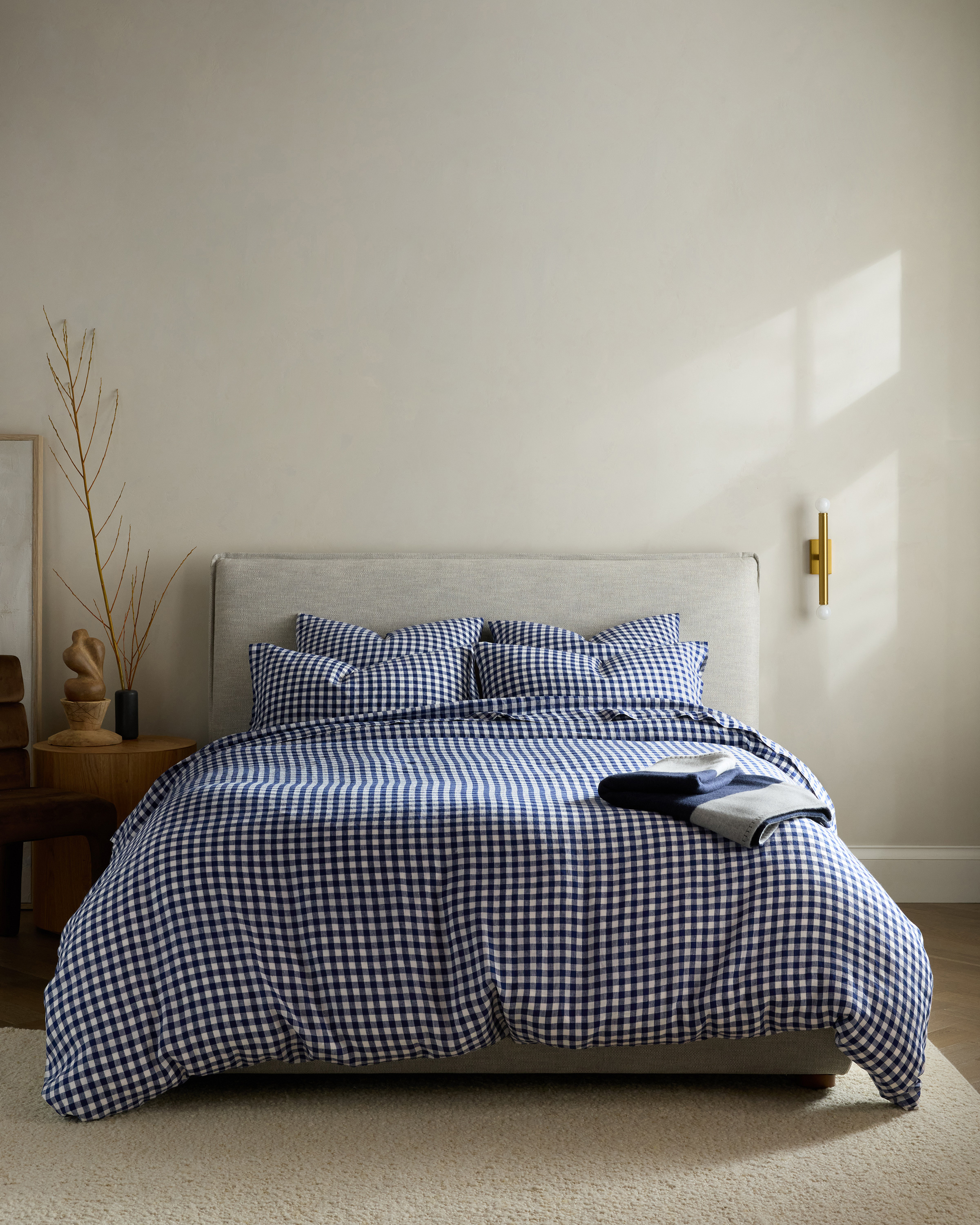 Navy Gingham European Linen Deluxe Bedding Bundle