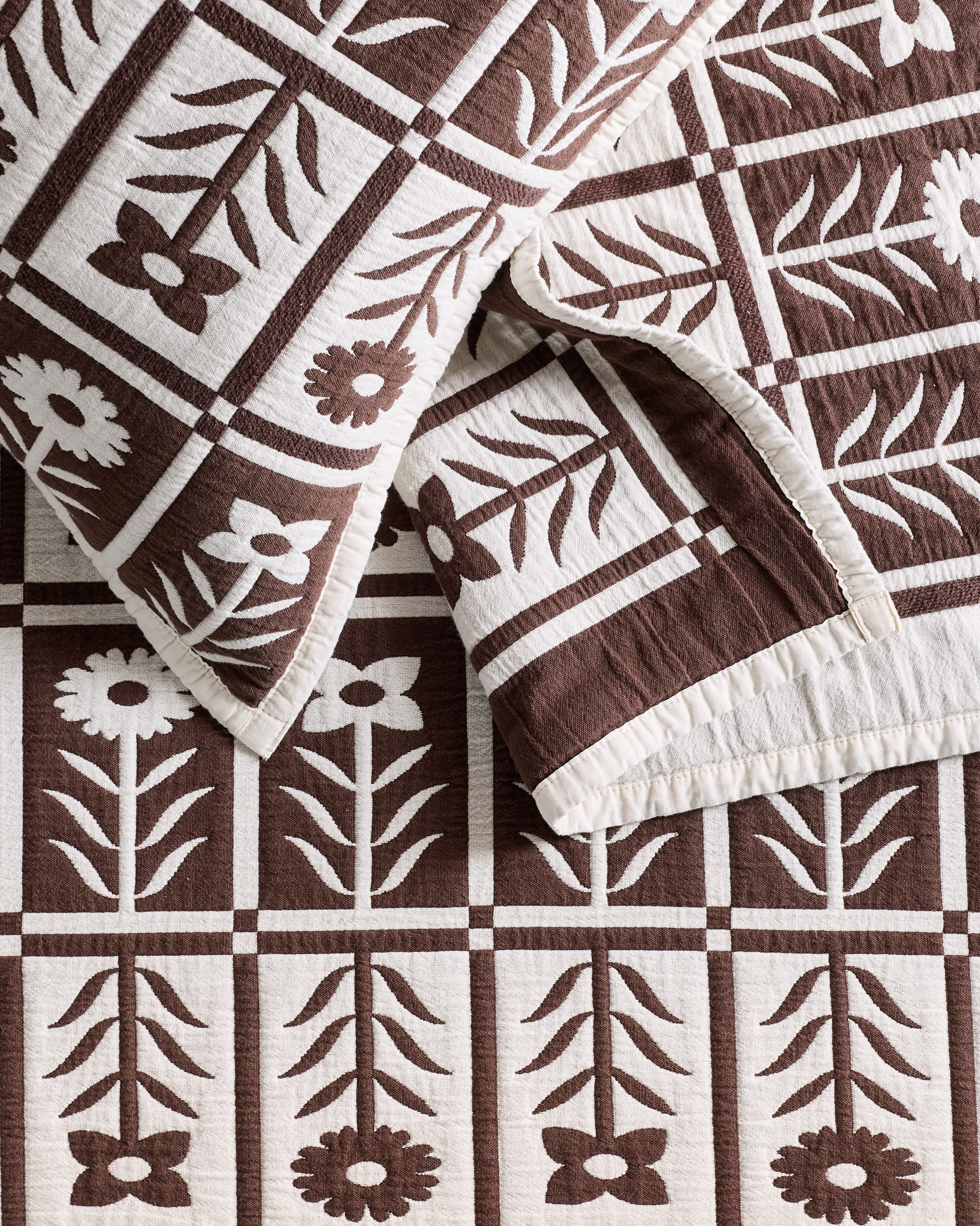 Organic Cotton Jacquard Floral Coverlet Set in Espresso