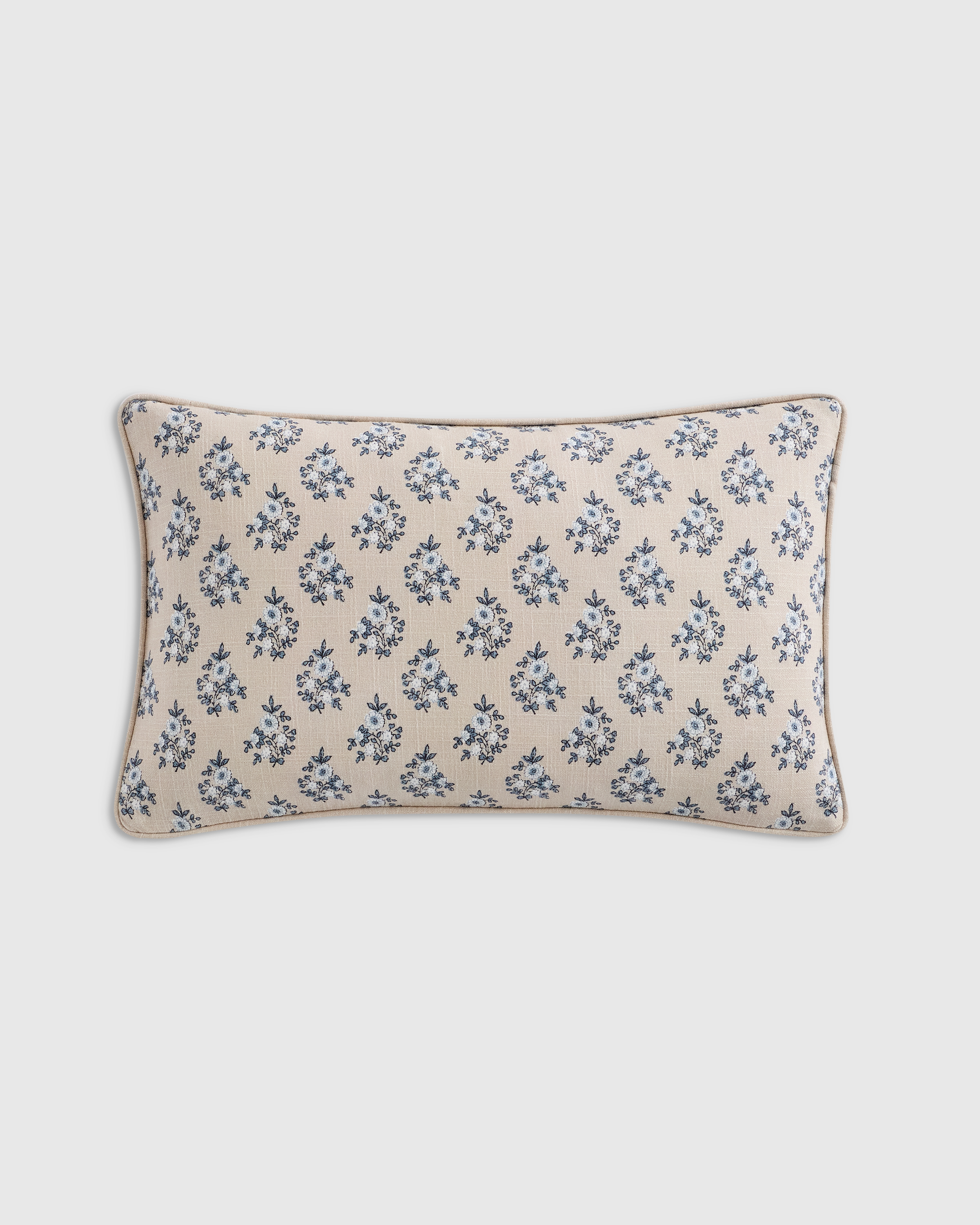 Natural Piped Block Print Cotton Pillow Cover