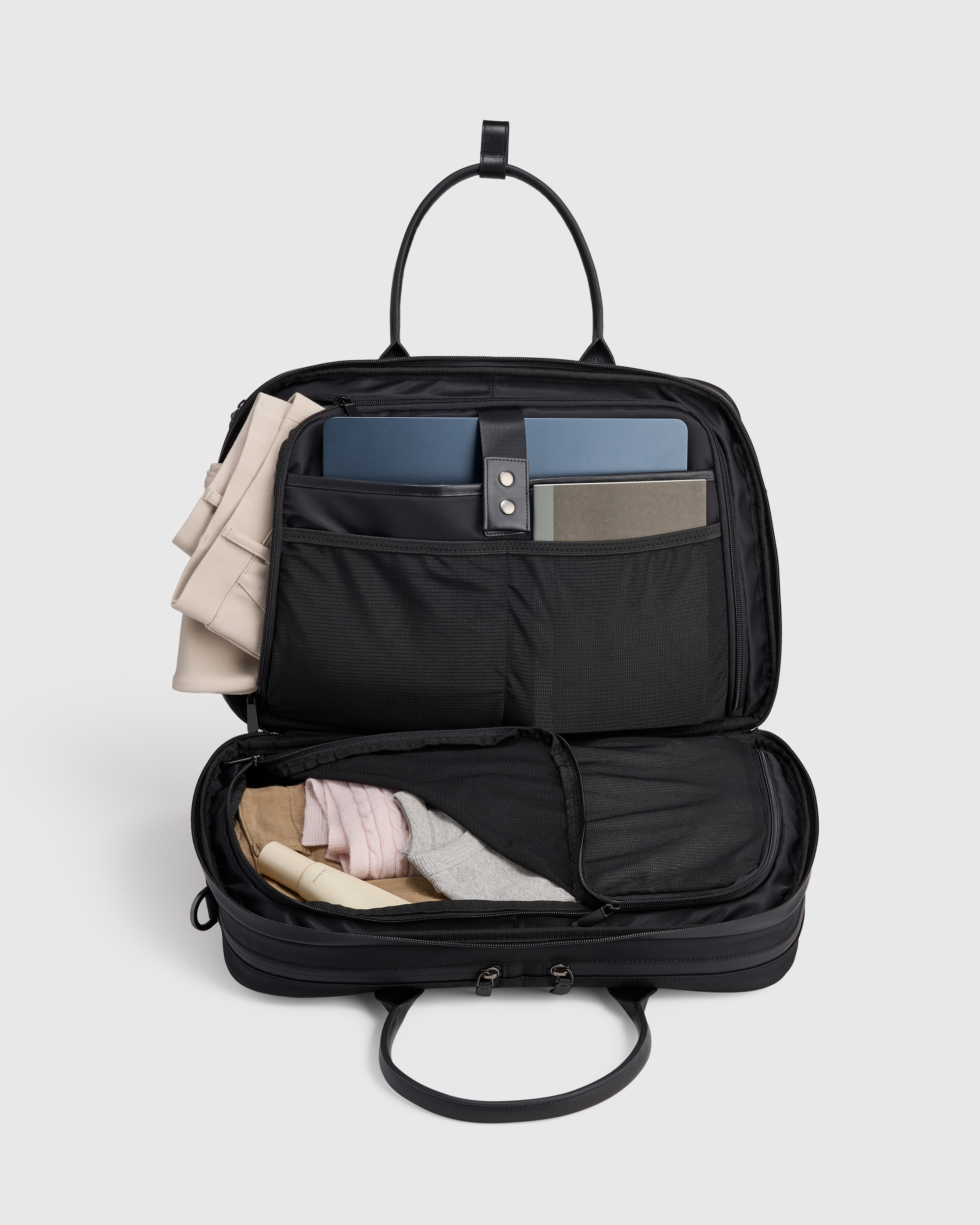 Voyage Nylon Split Travel Bag in Black