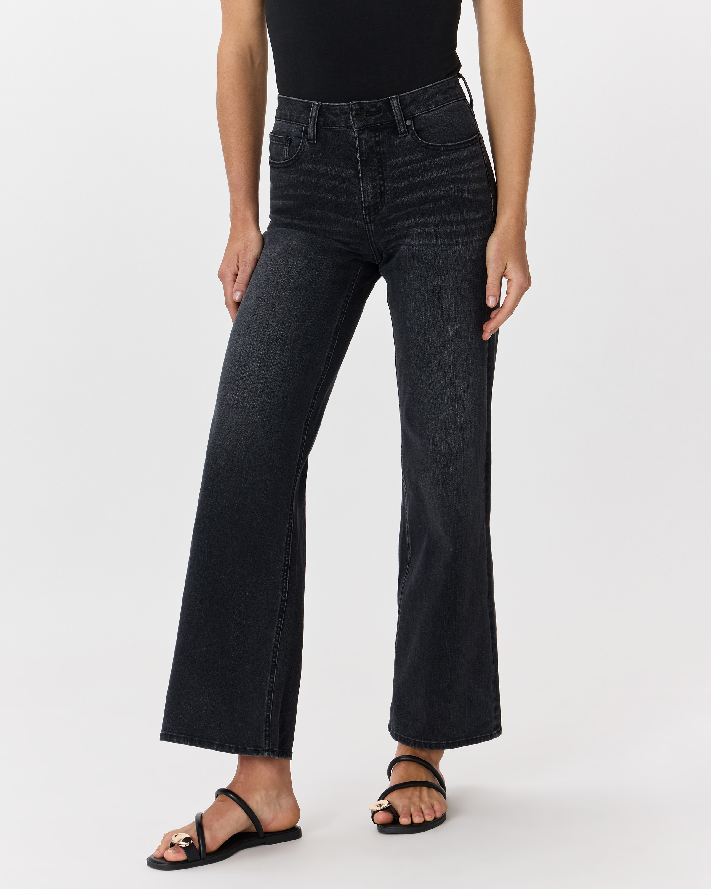 Faded Black Bella Stretch Wide Leg Jeans