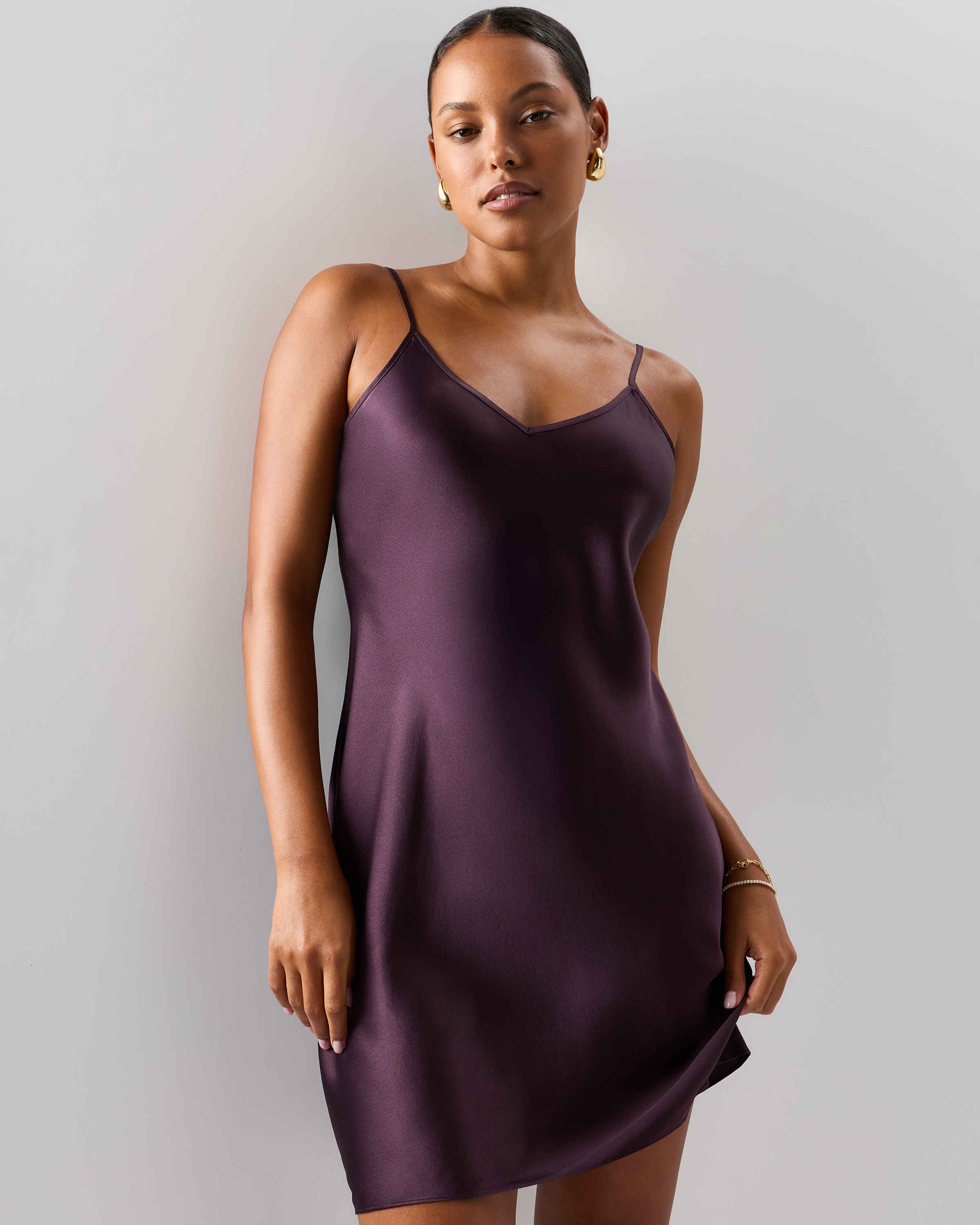 knee length dresses for ladies Pearl Black Silk Slip Mini Dress