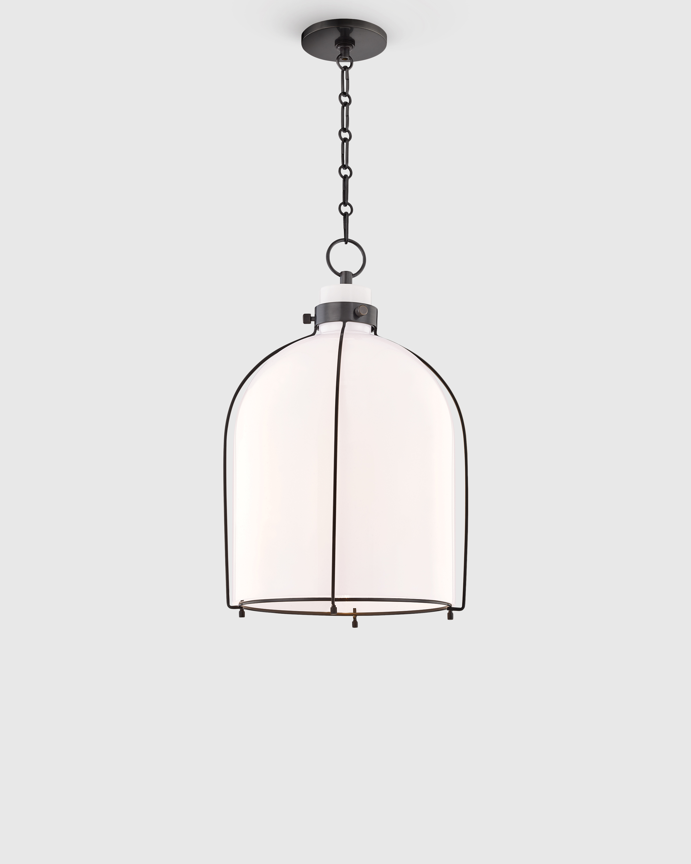 Black Iron and Opal Glass Bell Pendant Light