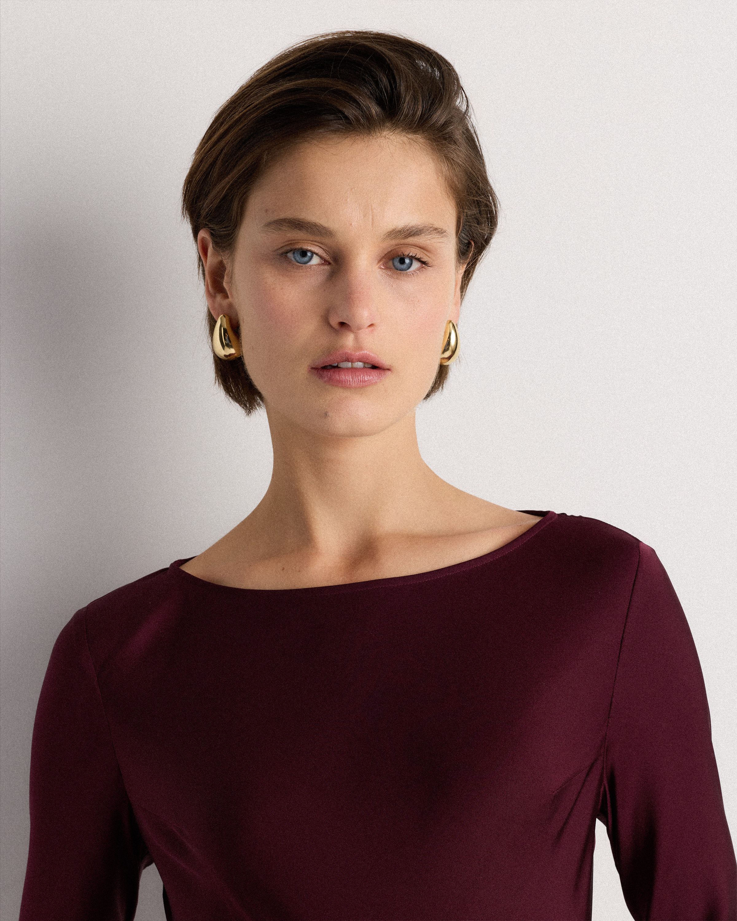 Women's Washable Stretch Silk Long Sleeve Maxi Dress in Wine Tasting Red