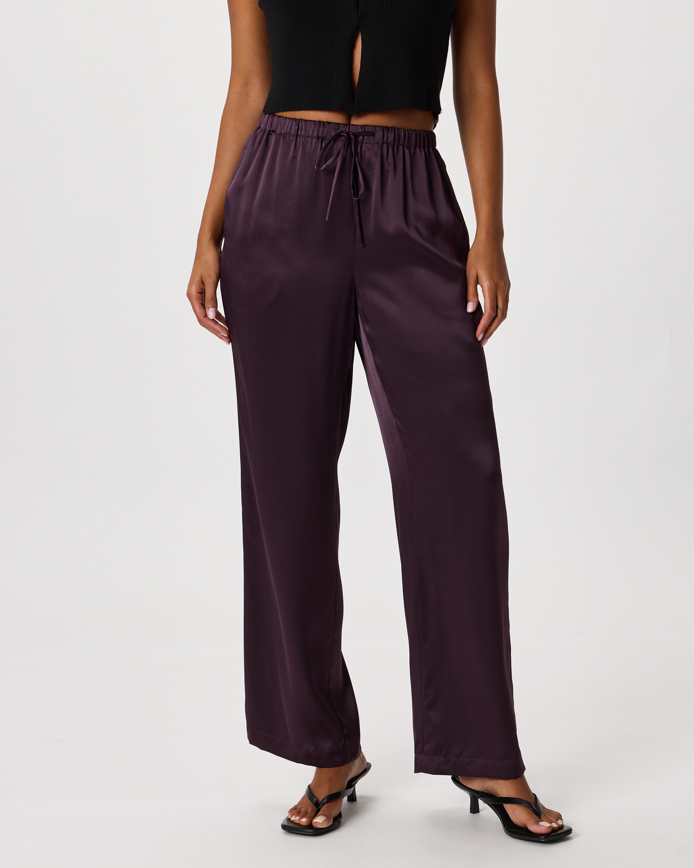 Deep Orchid Purple 100% Washable Silk Drawstring Wide Leg Pants