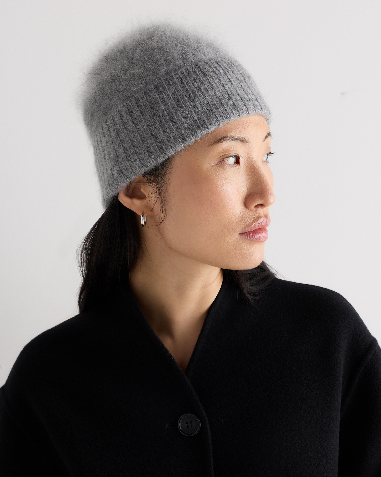 Heather Grey Brushed Cashmere Beanie