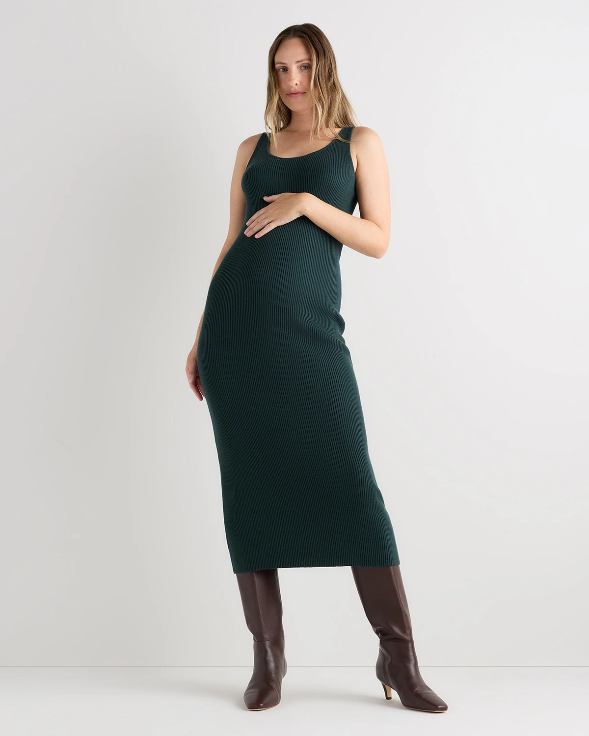 Cotton Cashmere Maternity Fitted Midi Dress - Maternity
