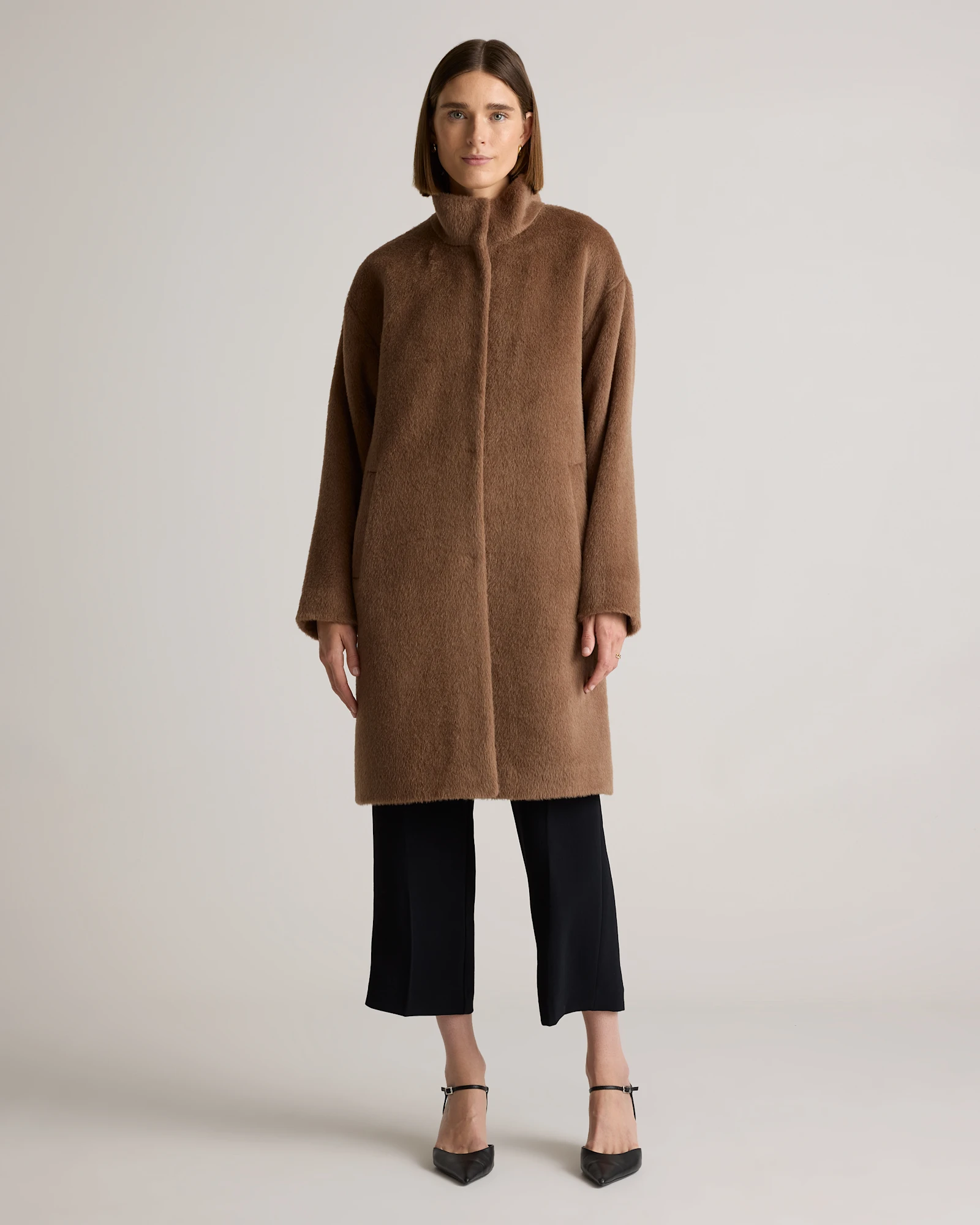 Alpaca-Wool Stand Collar Coat