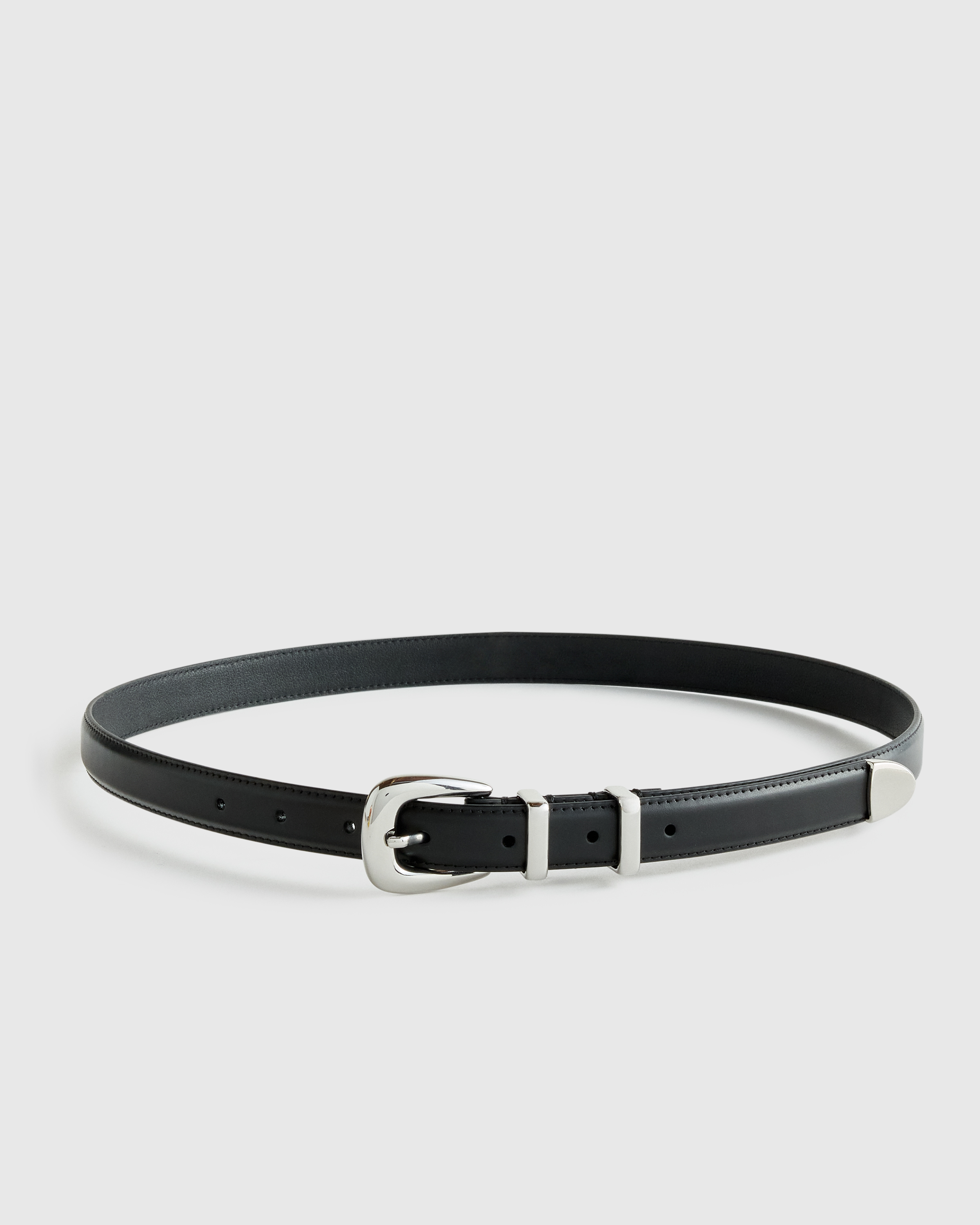 Black/Silver Lola European Leather Western Skinny Belt