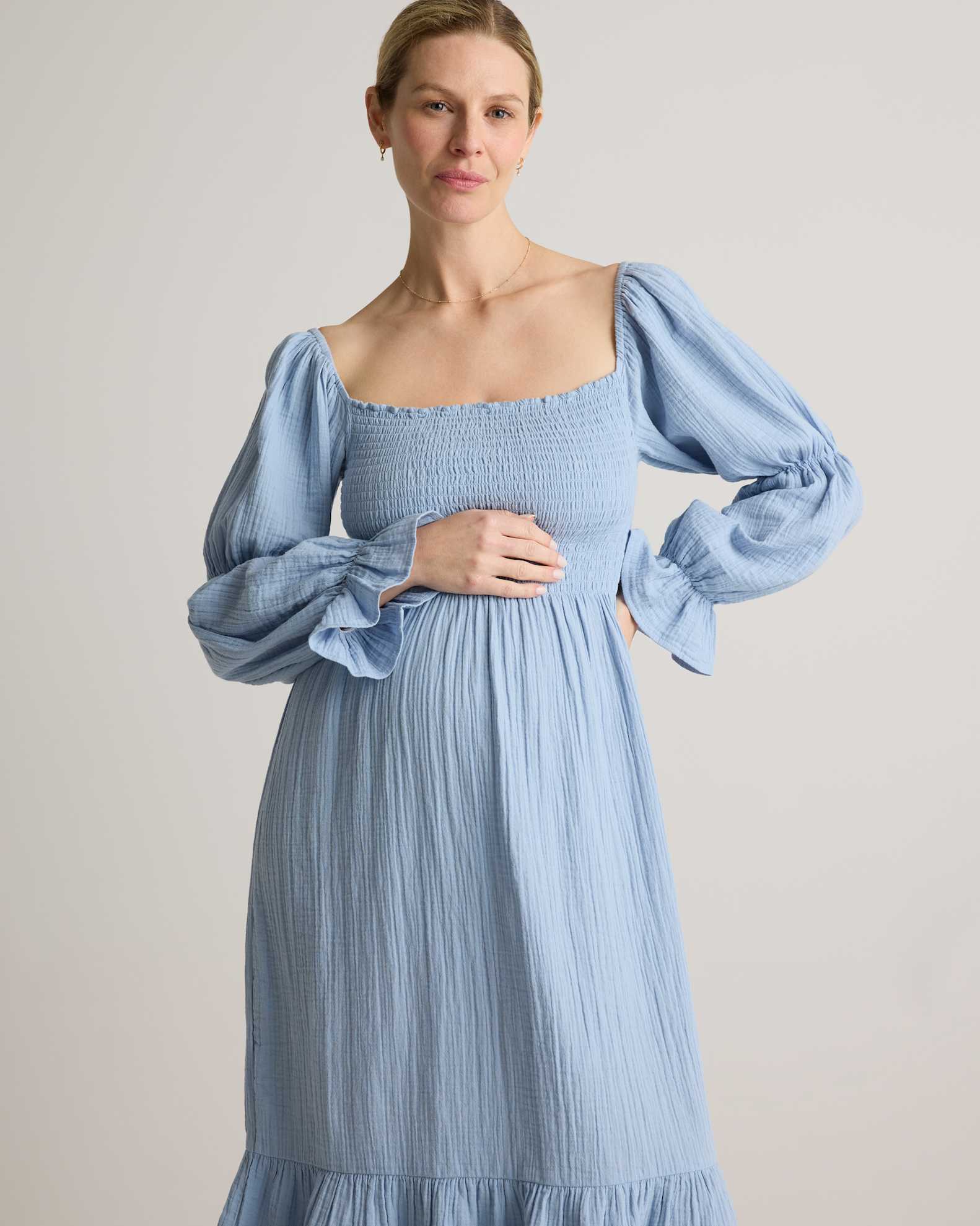 Women's Gauze Maternity Smocked Midi Dress in Ocean Breeze, Size XL, Organic Cotton by Quince Women's Gauze Maternity Smocked Midi Dress in Ocean Breeze, Size XL, Organic Cotton by Quince