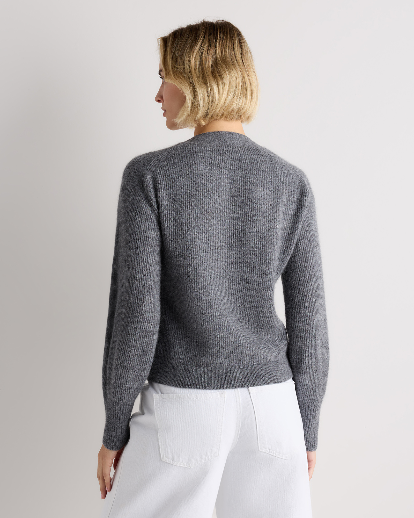 Lightweight Baby Alpaca Cropped V-Neck Cardigan in Smoked Charcoal