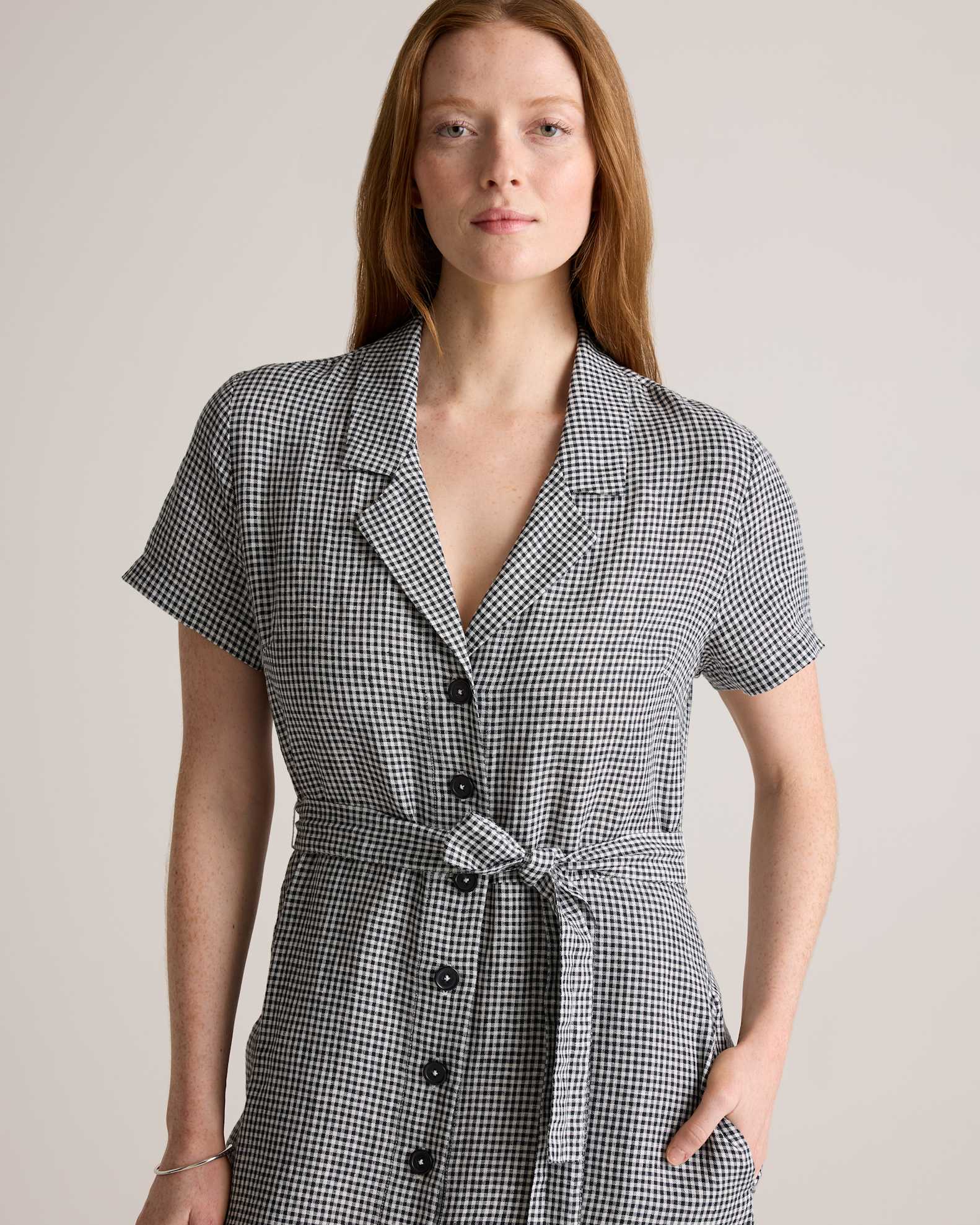 Women's 100% European Linen Button Front Dress in Classic Mini Gingham, Size XS by Quince Women's 100% European Linen Button Front Dress in Classic Mini Gingham, Size XS by Quince