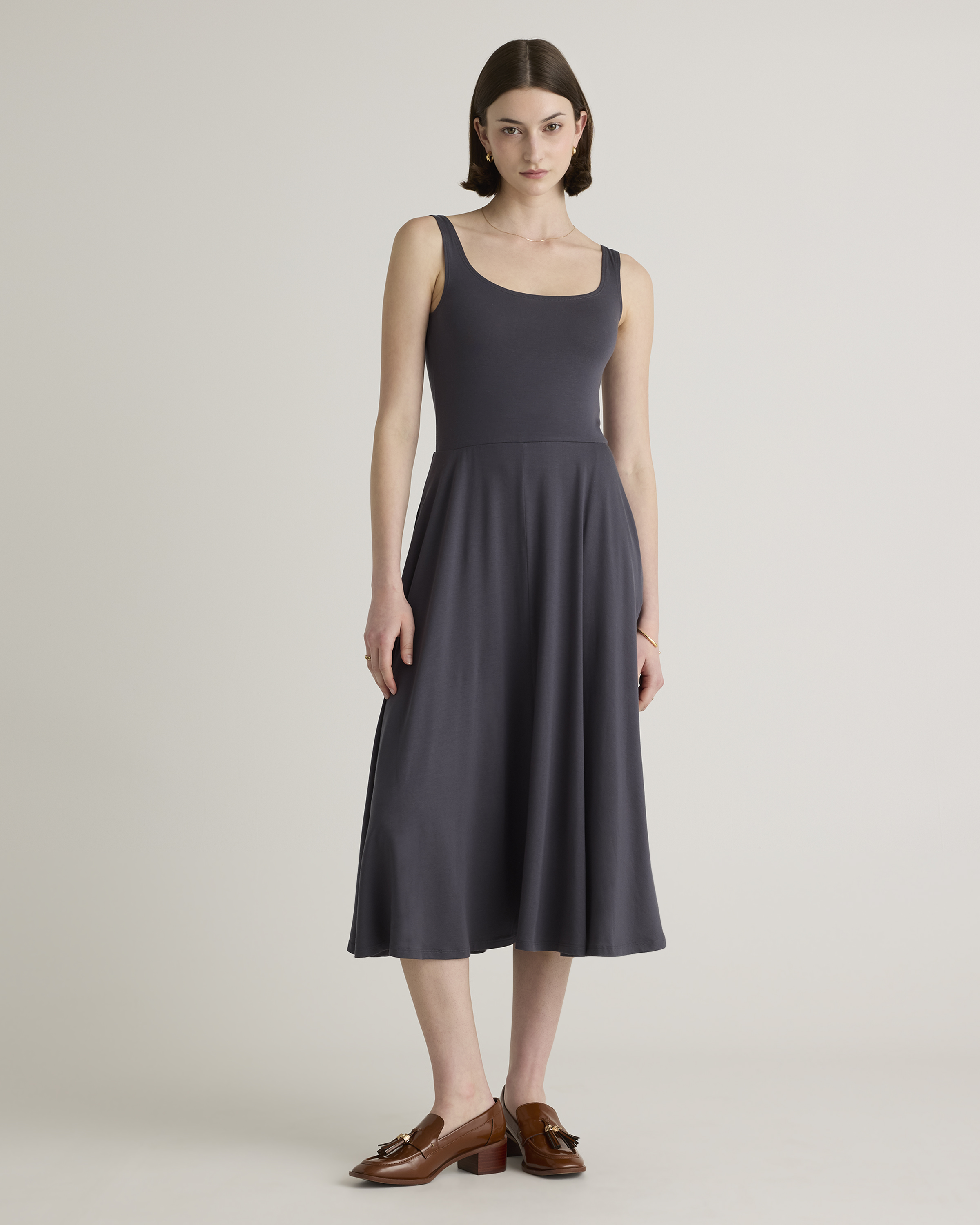 Tencel Jersey Fit & Flare Dress in Carbon Grey