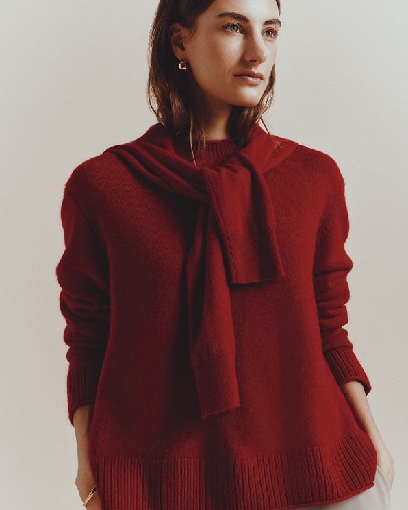 Varsity Red Mongolian Cashmere Boxy Crewneck Sweater