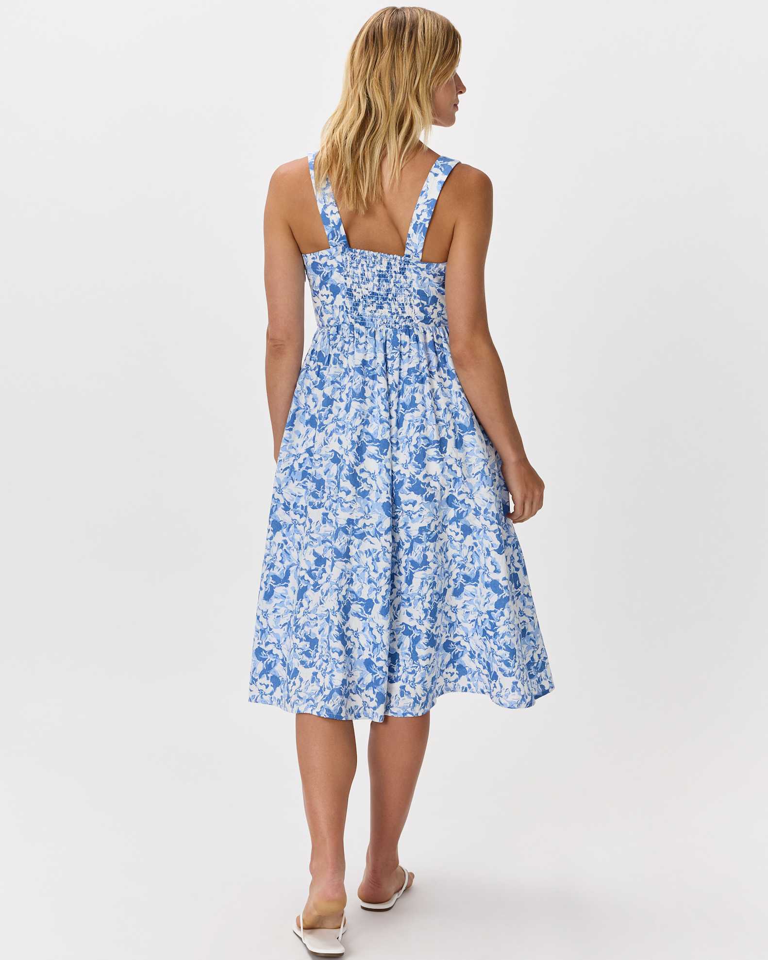 100% European Linen Fit & Flare Midi Dress in Floral Waterfall 100% European Linen Fit & Flare Midi Dress in Floral Waterfall