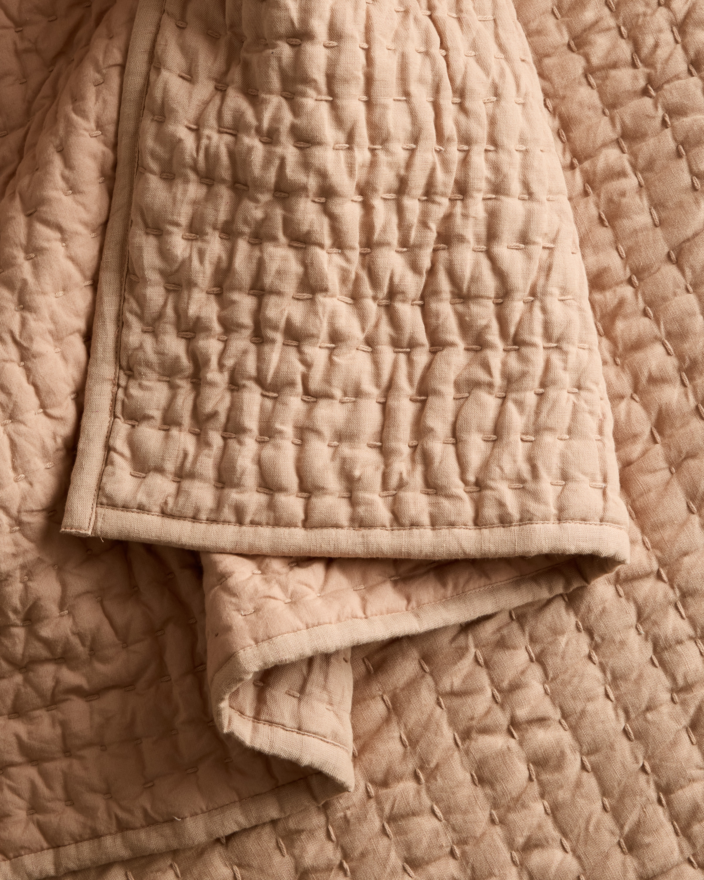 European Linen Cotton Stitch Quilt Set in Desert Sunset
