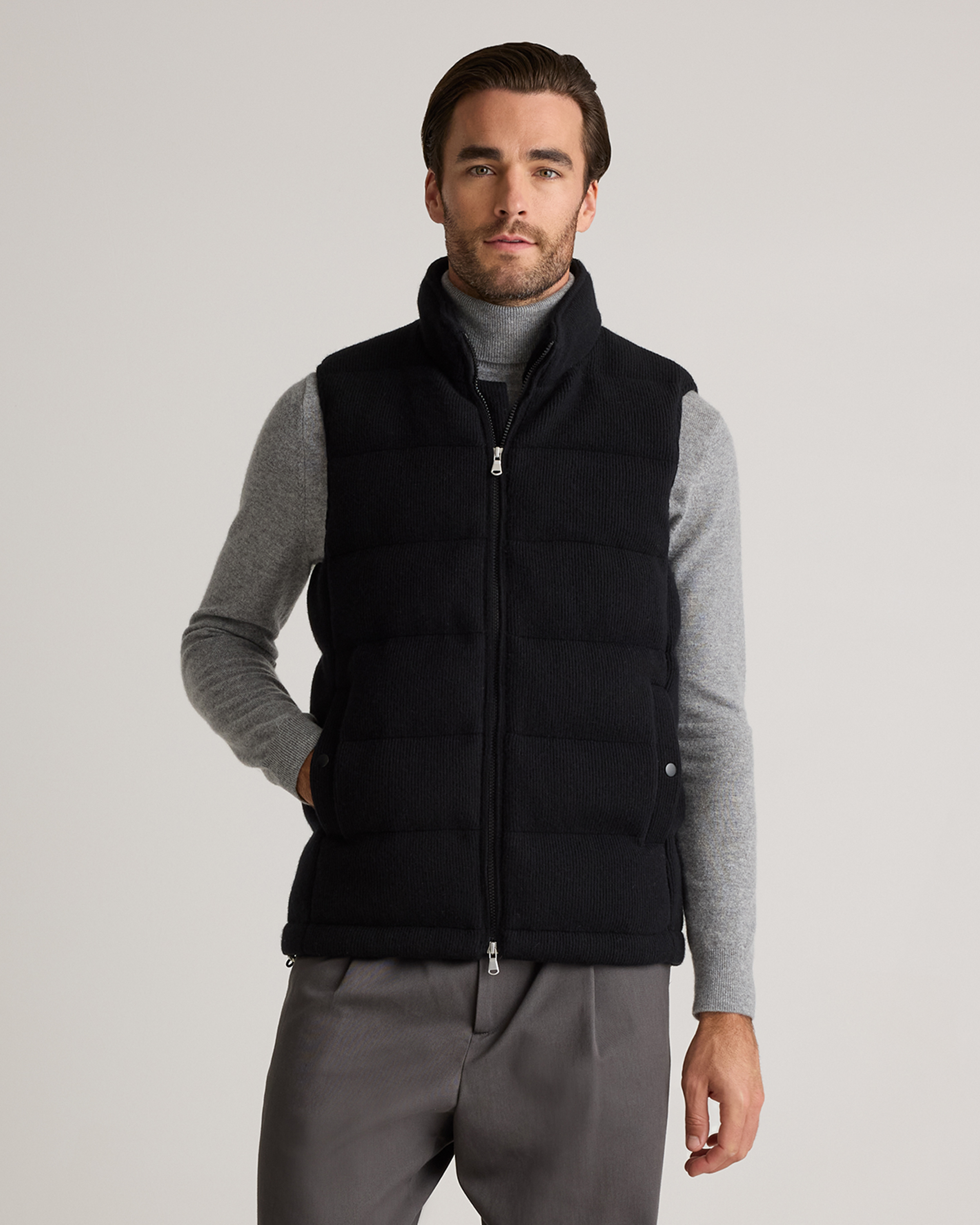 Black Mongolian Cashmere Puffer Vest