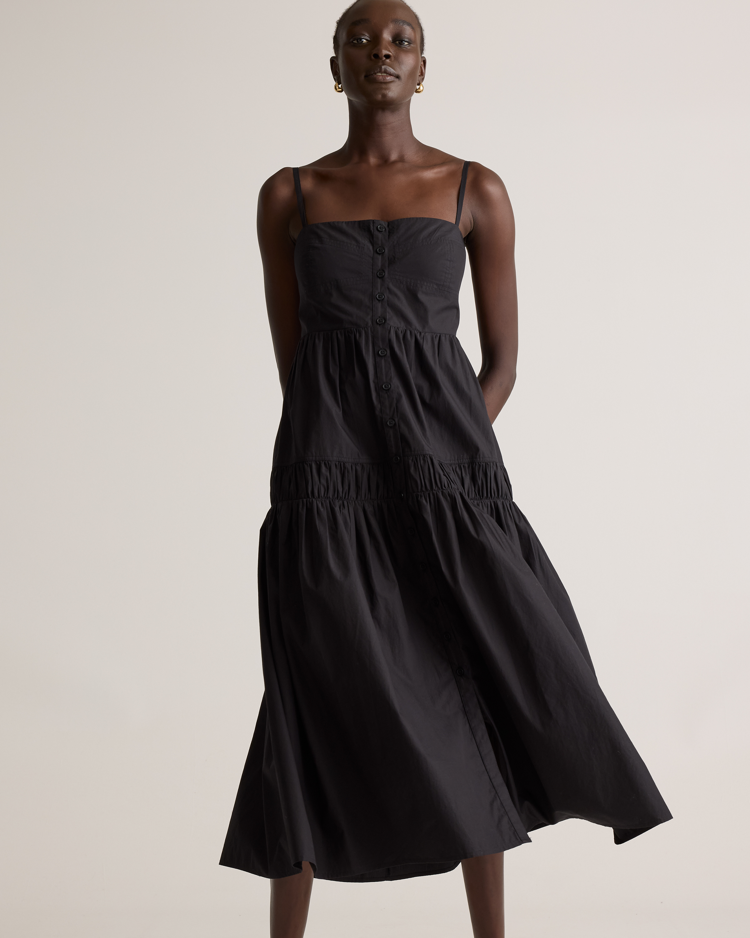 100% Organic Cotton Spaghetti Strap Maxi Dress in Black