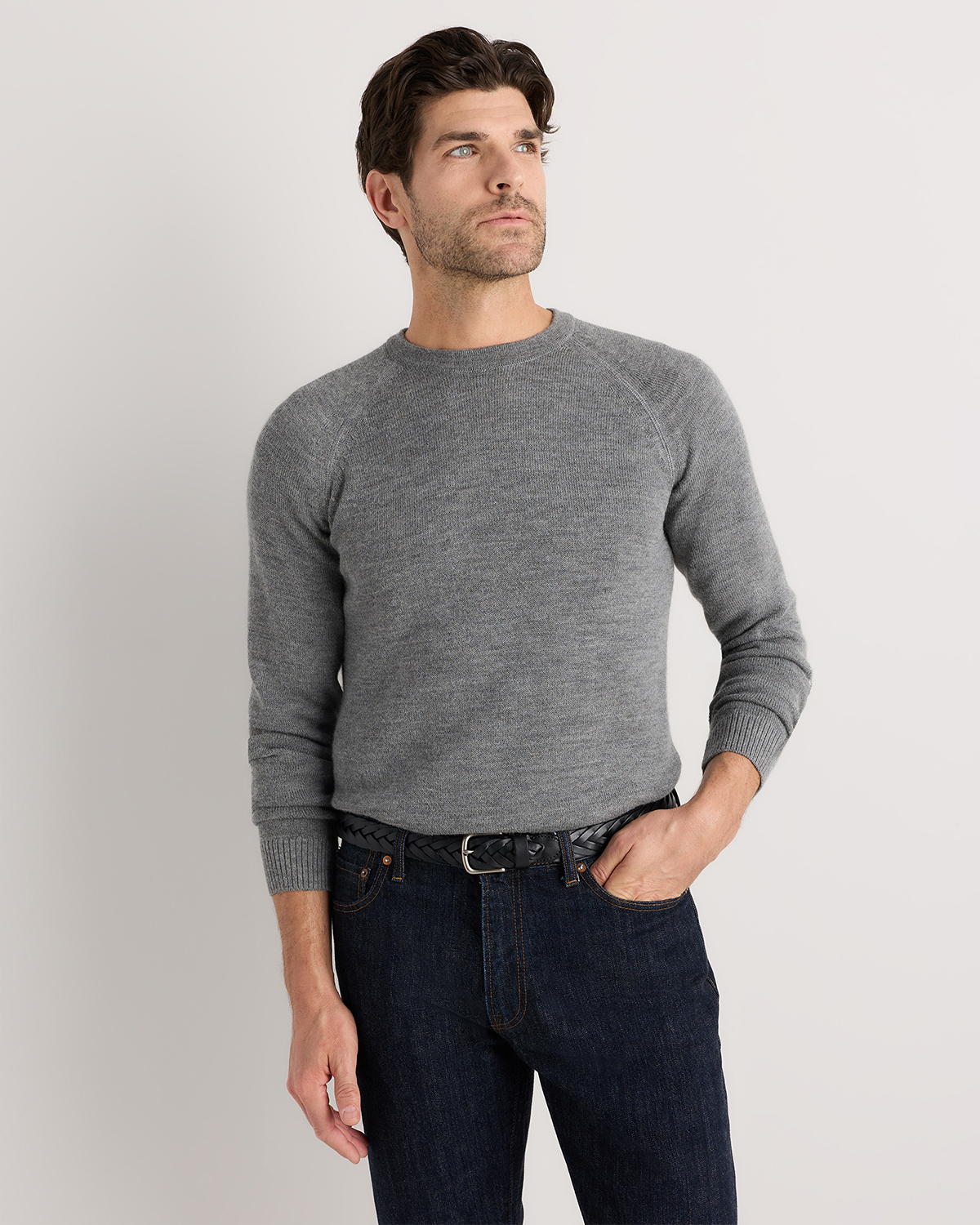 Heather Grey Alpaca-Wool Crewneck Sweater