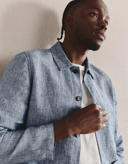 Chambray Blue 100% European Linen Chore Jacket