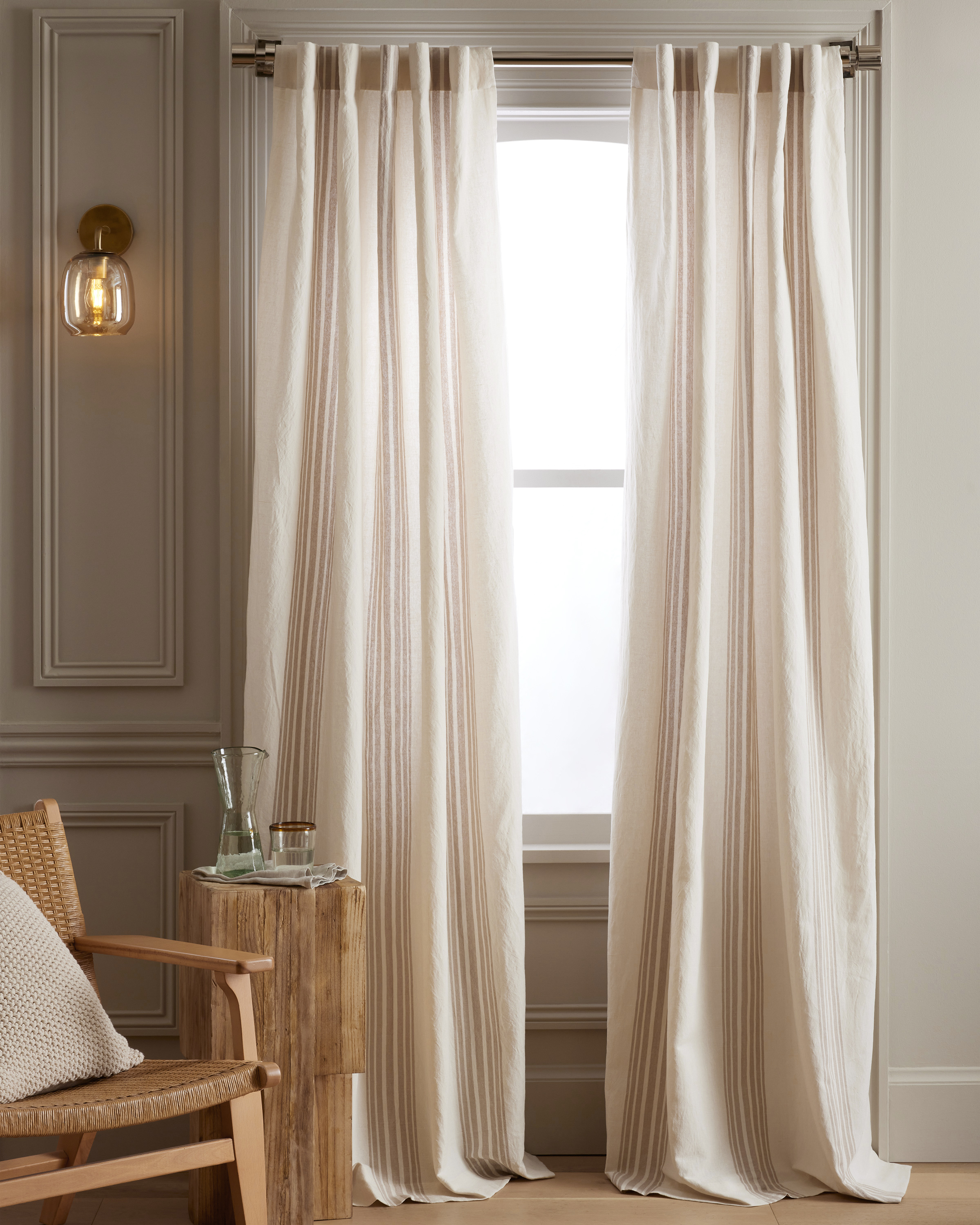 Ivory/Natural Coastal Stripe Linen Cotton Curtain