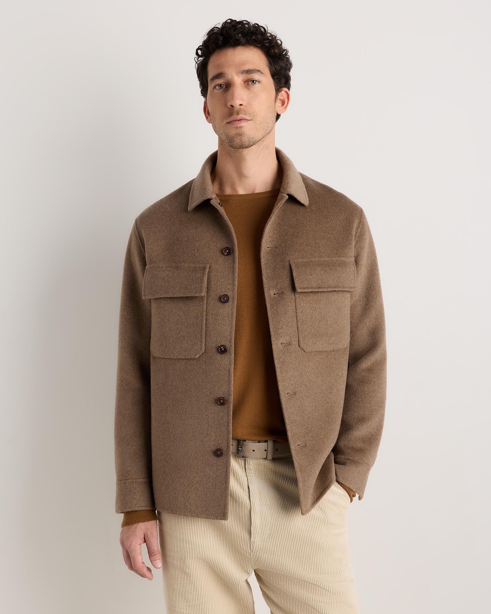 Heather Taupe 100% Mongolian Cashmere Double-Faced Shirt Jacket