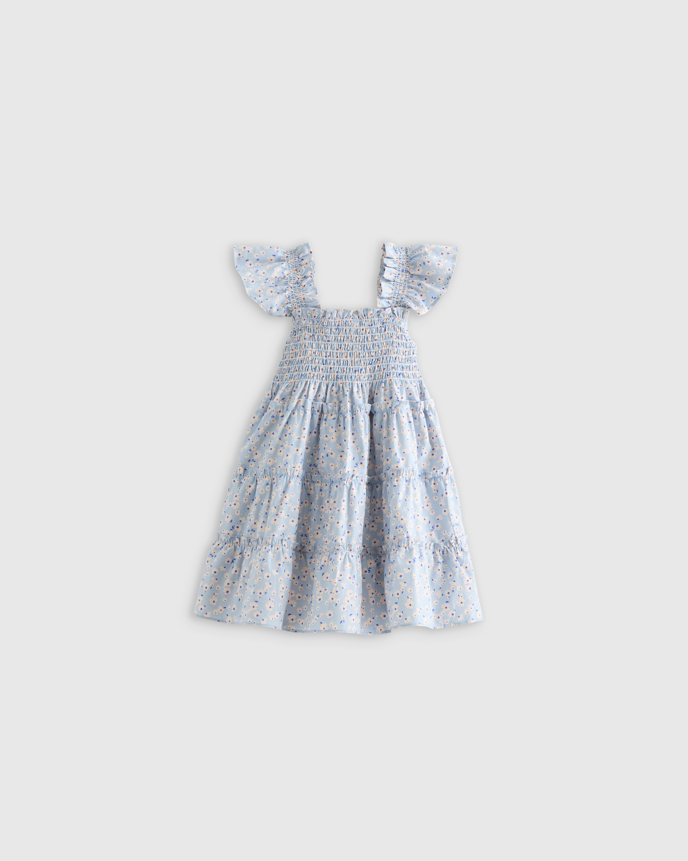 Blue Ditsy Daisy 100% Organic Cotton Poplin Smocked Dress