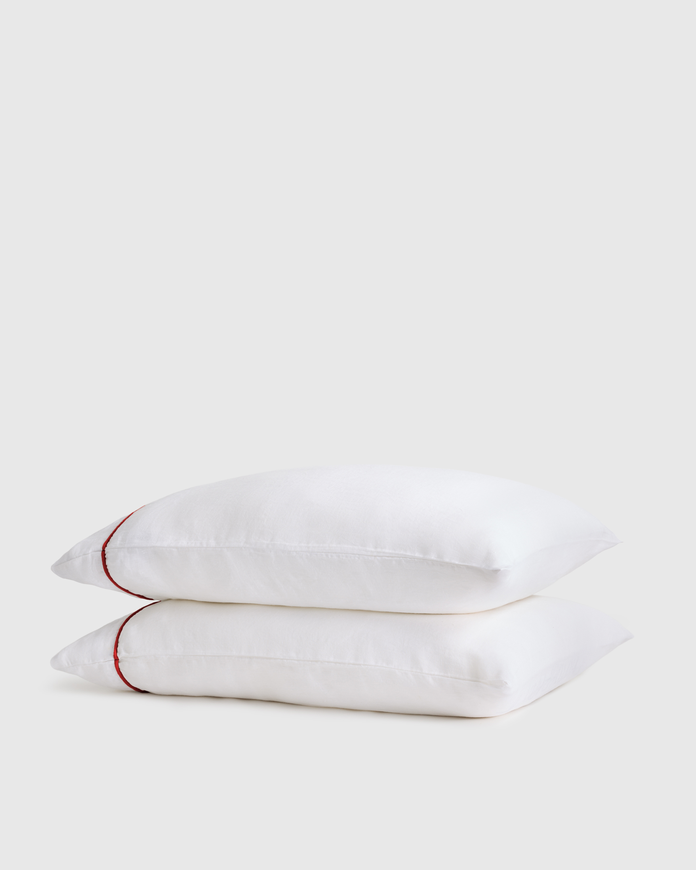 White/Cherry European Linen Piped Pillowcase Set 
