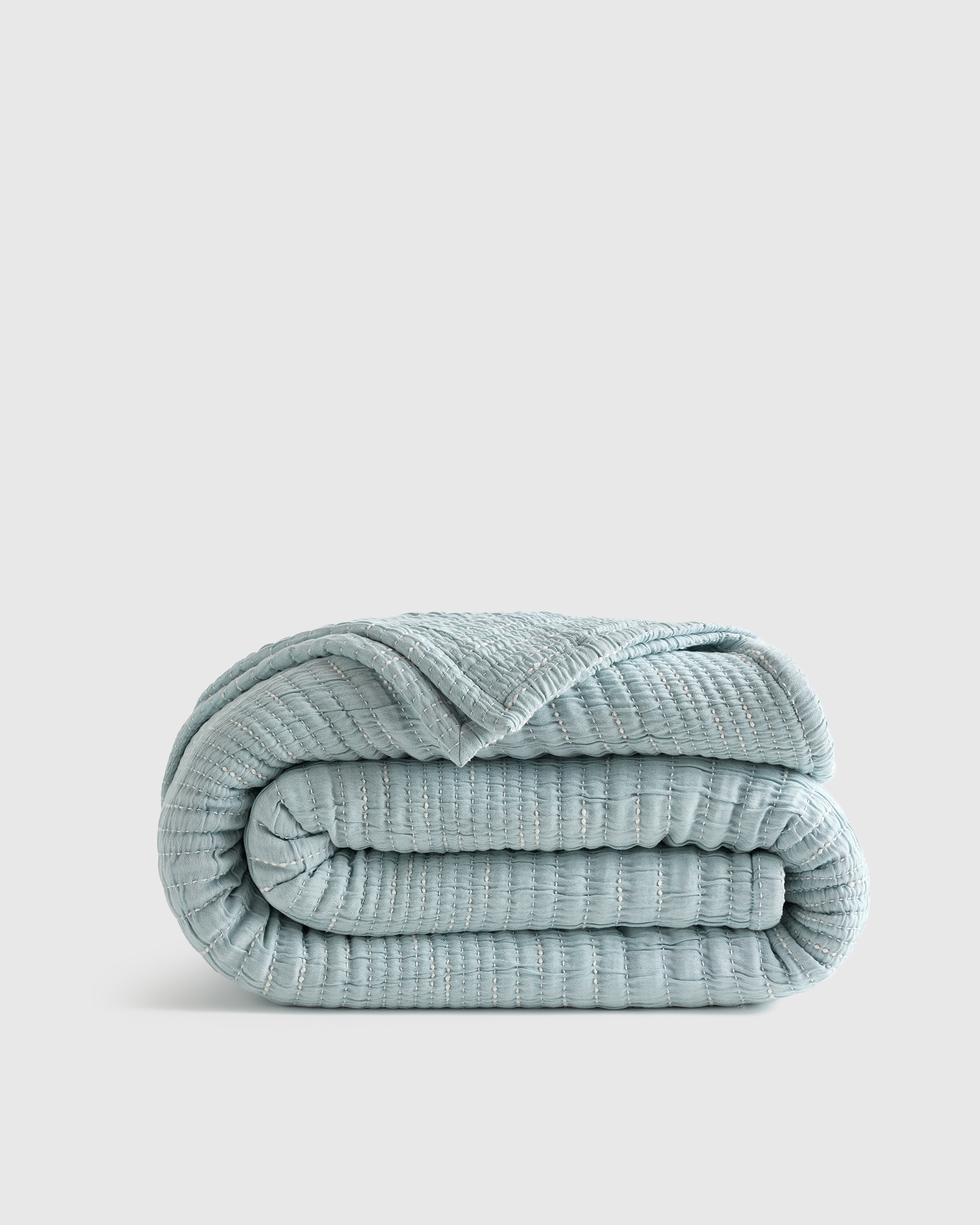 Sky Blue Organic Cotton Channel Stitch Coverlet