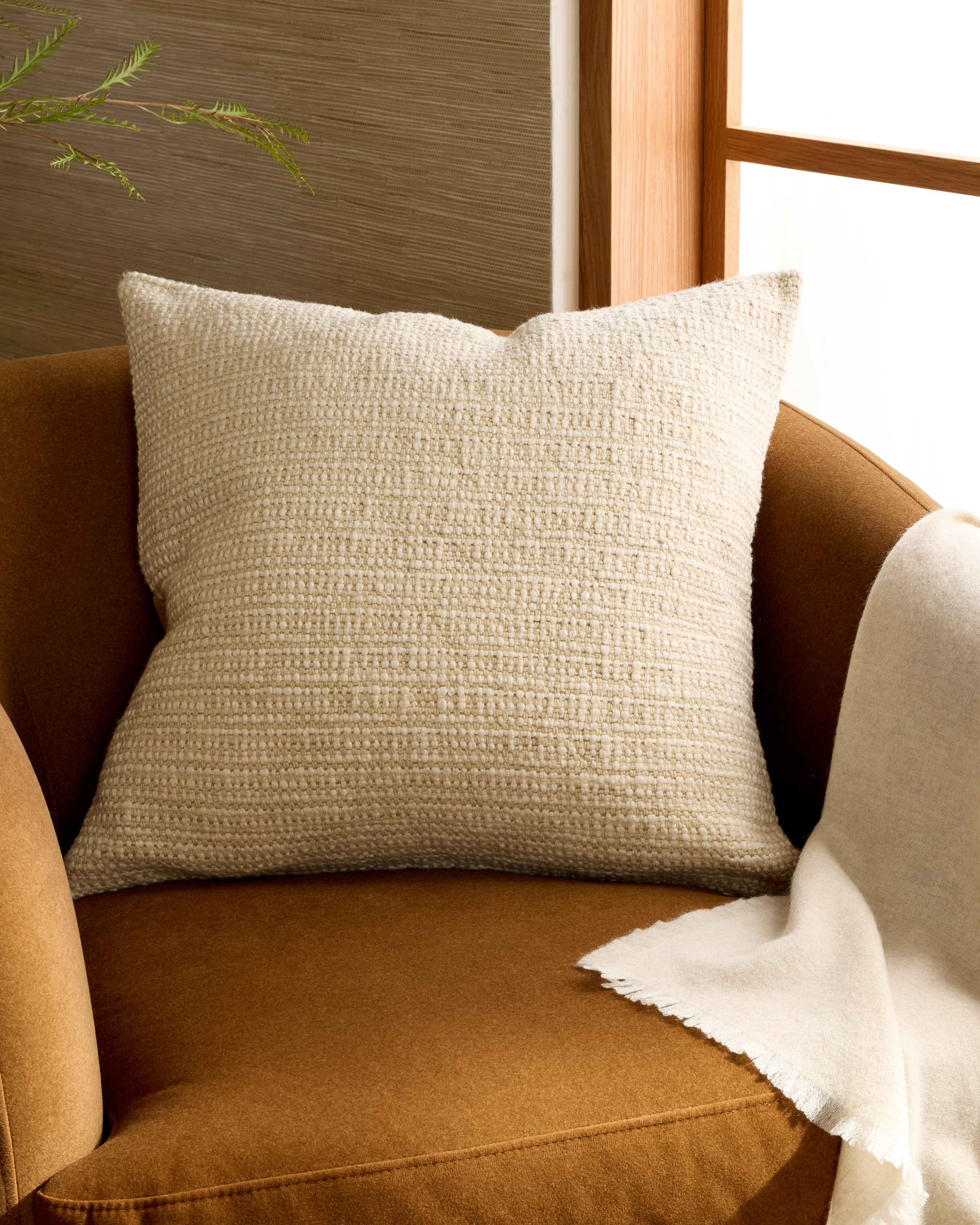 Ivory Wool Linen Textured Pillow Cover 