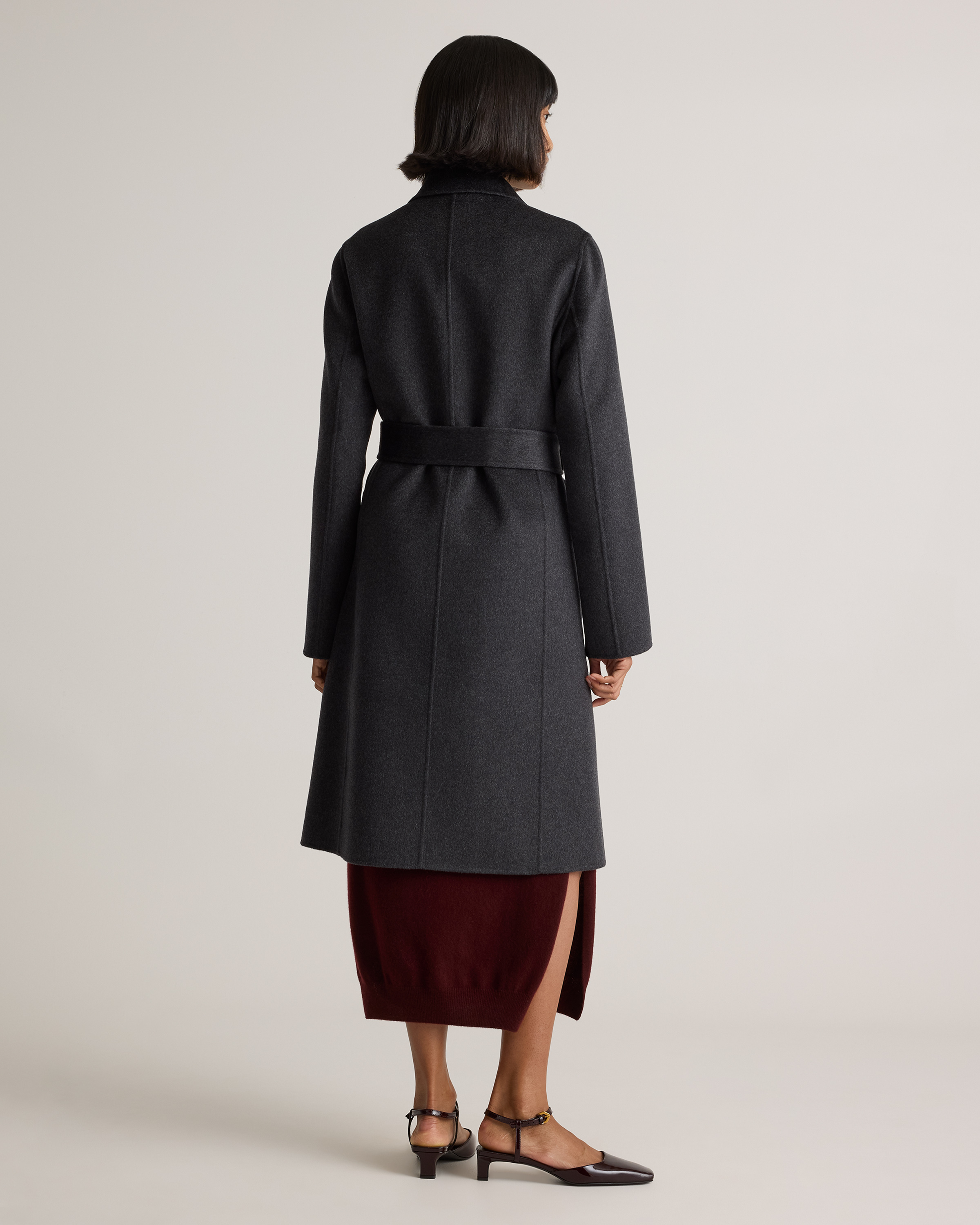 100% Mongolian Cashmere Double-Faced Wrap Coat in Heather Graphite