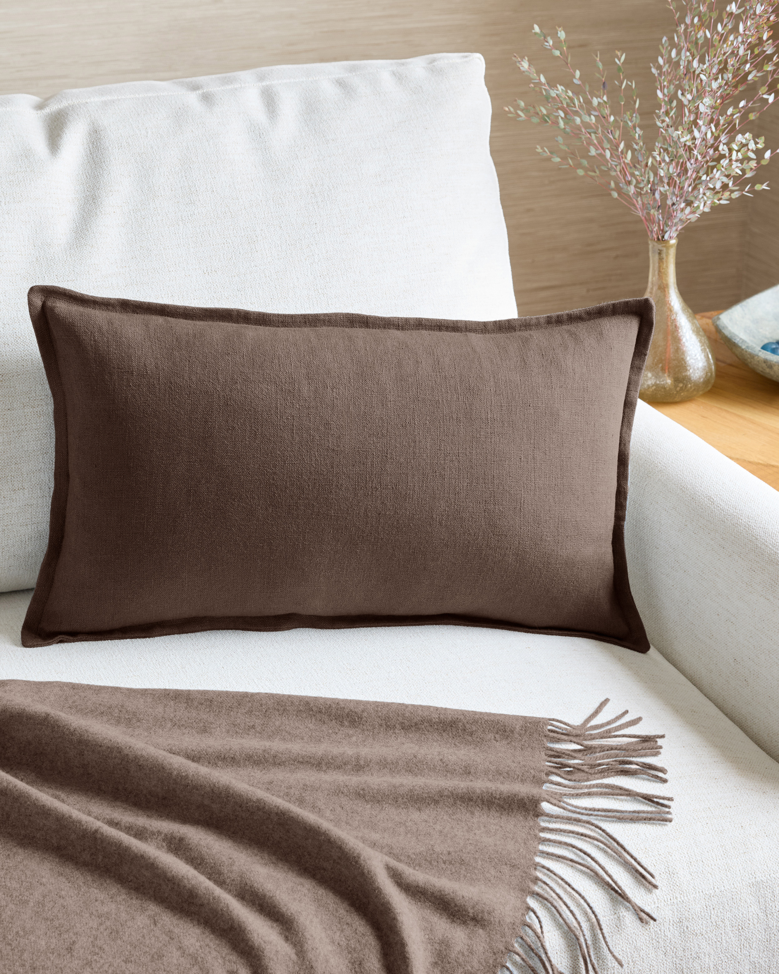 Espresso Housse de coussin en lin européen à bordure