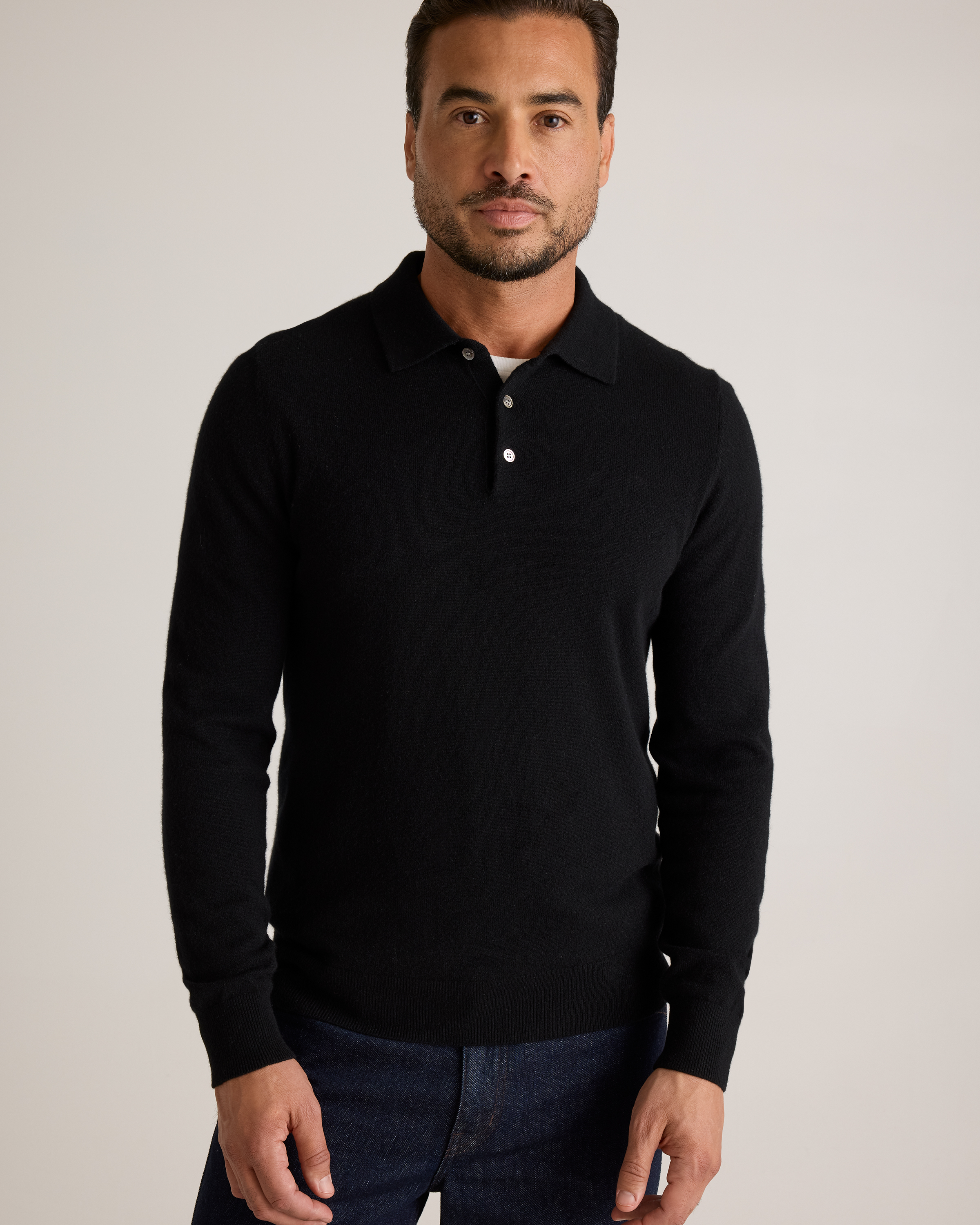 Mongolian Cashmere Polo Sweater in Black