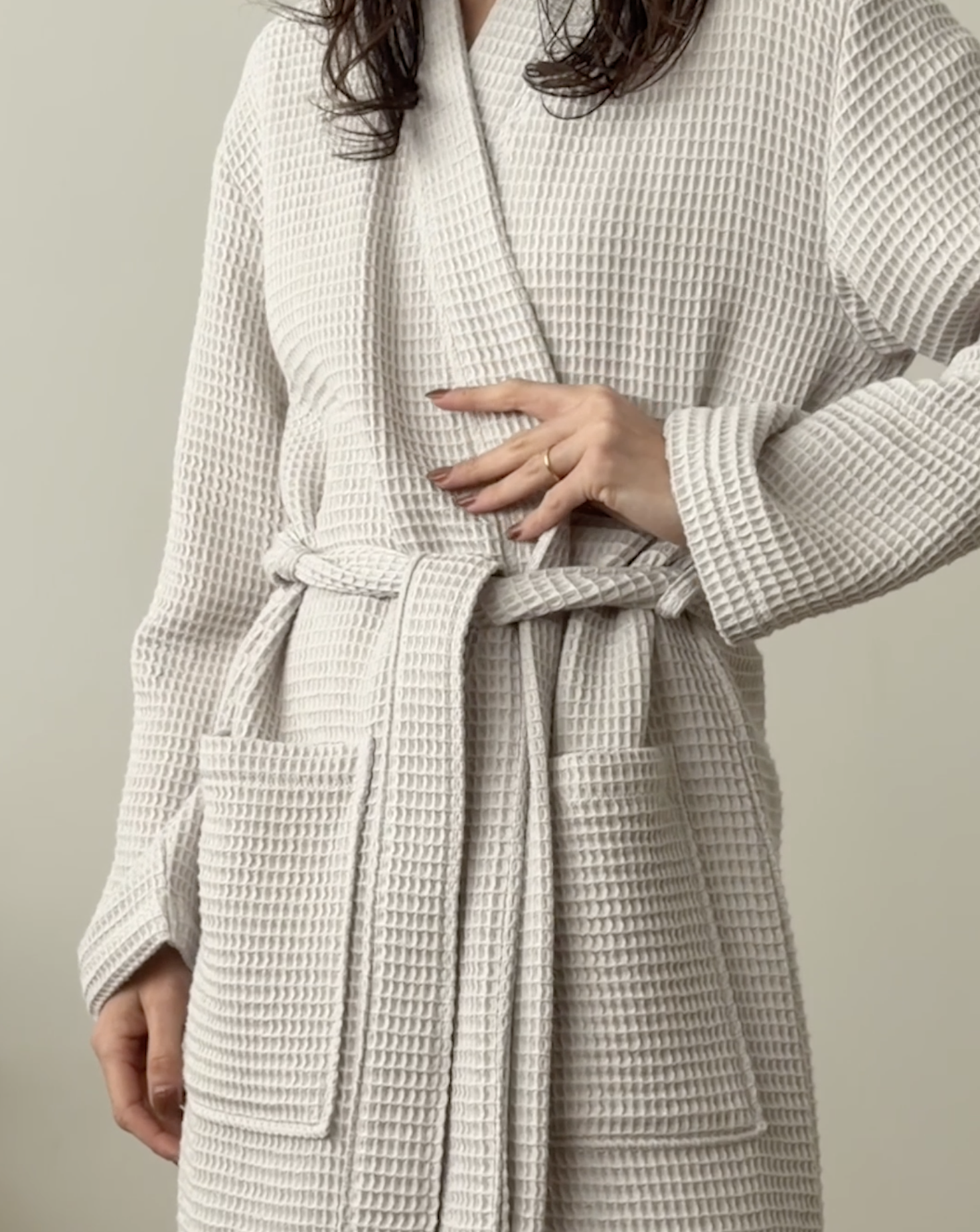 Organic Turkish Waffle Robe(regular length) SILVER Multi 4x5