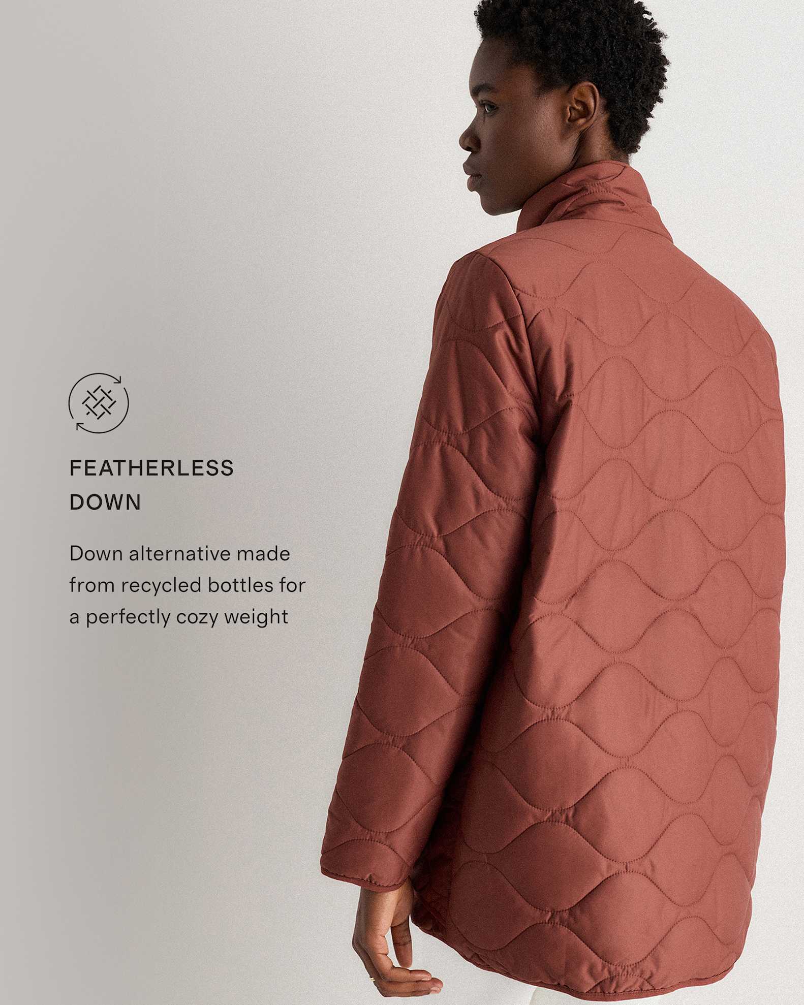 Featherless Quilted Long Puffer Jacket in Redwood Brown