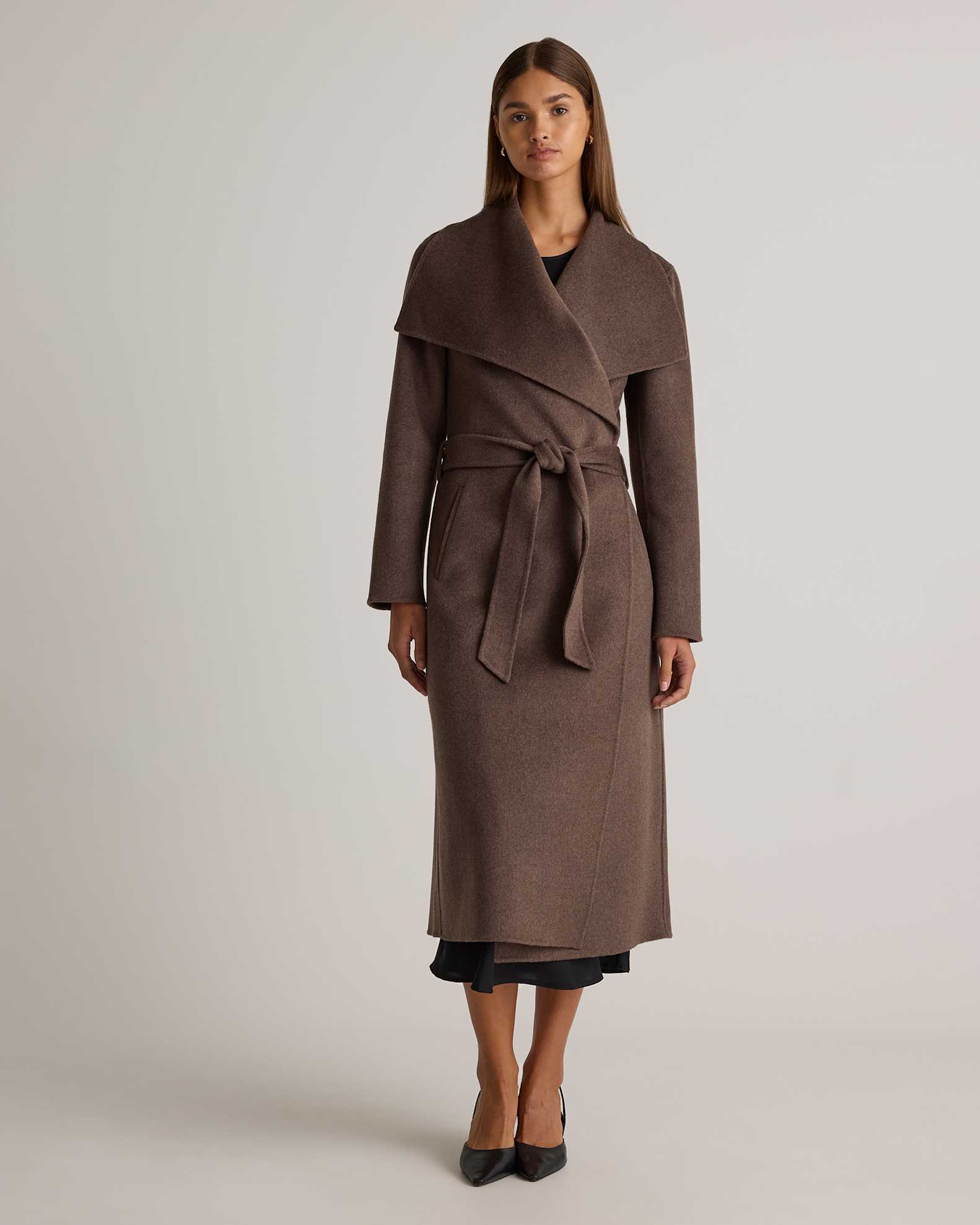 Double-Faced Merino Wool Draped Collar Wrap Coat