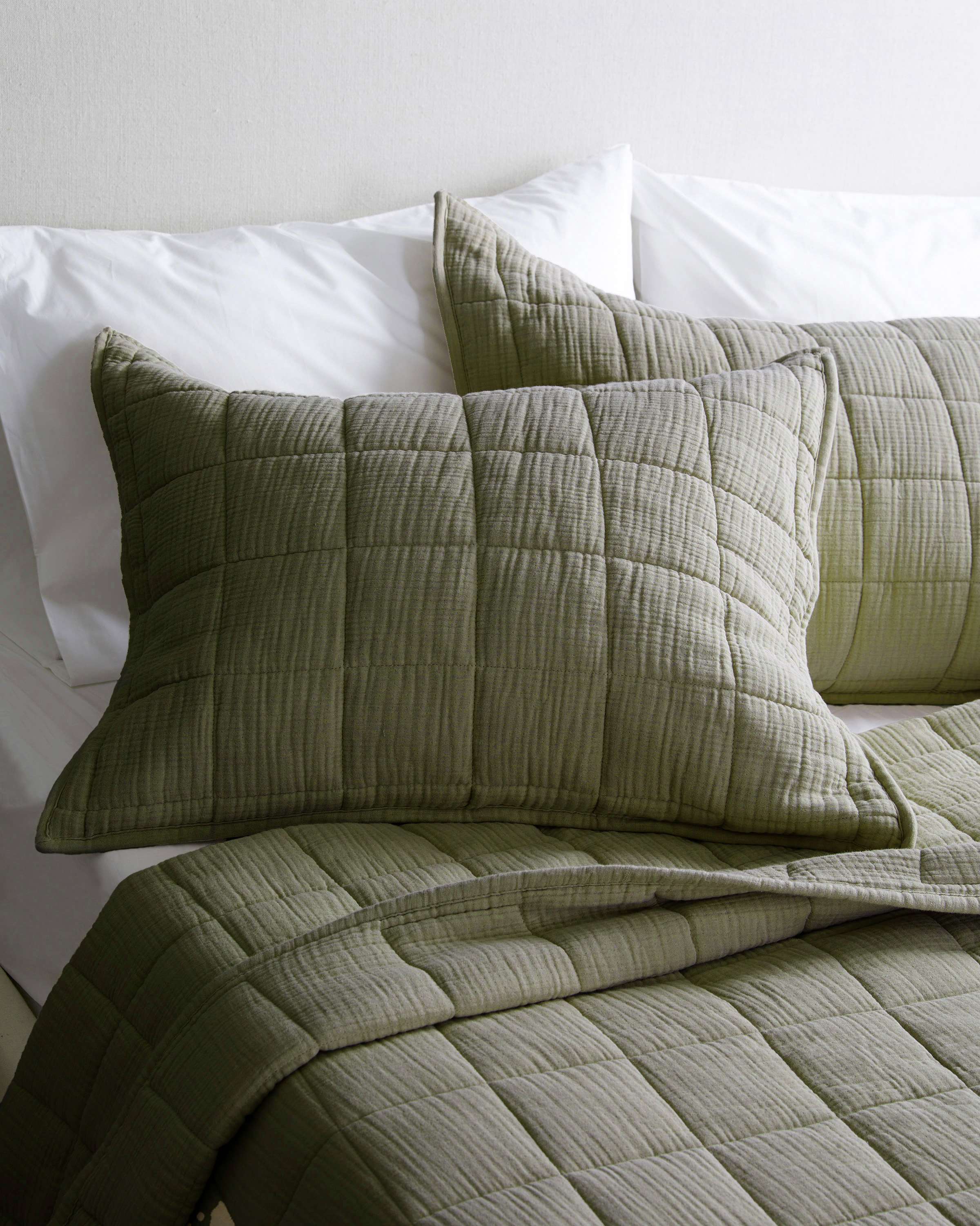 Olive Organic Airy Gauze Box Quilt Sham Set