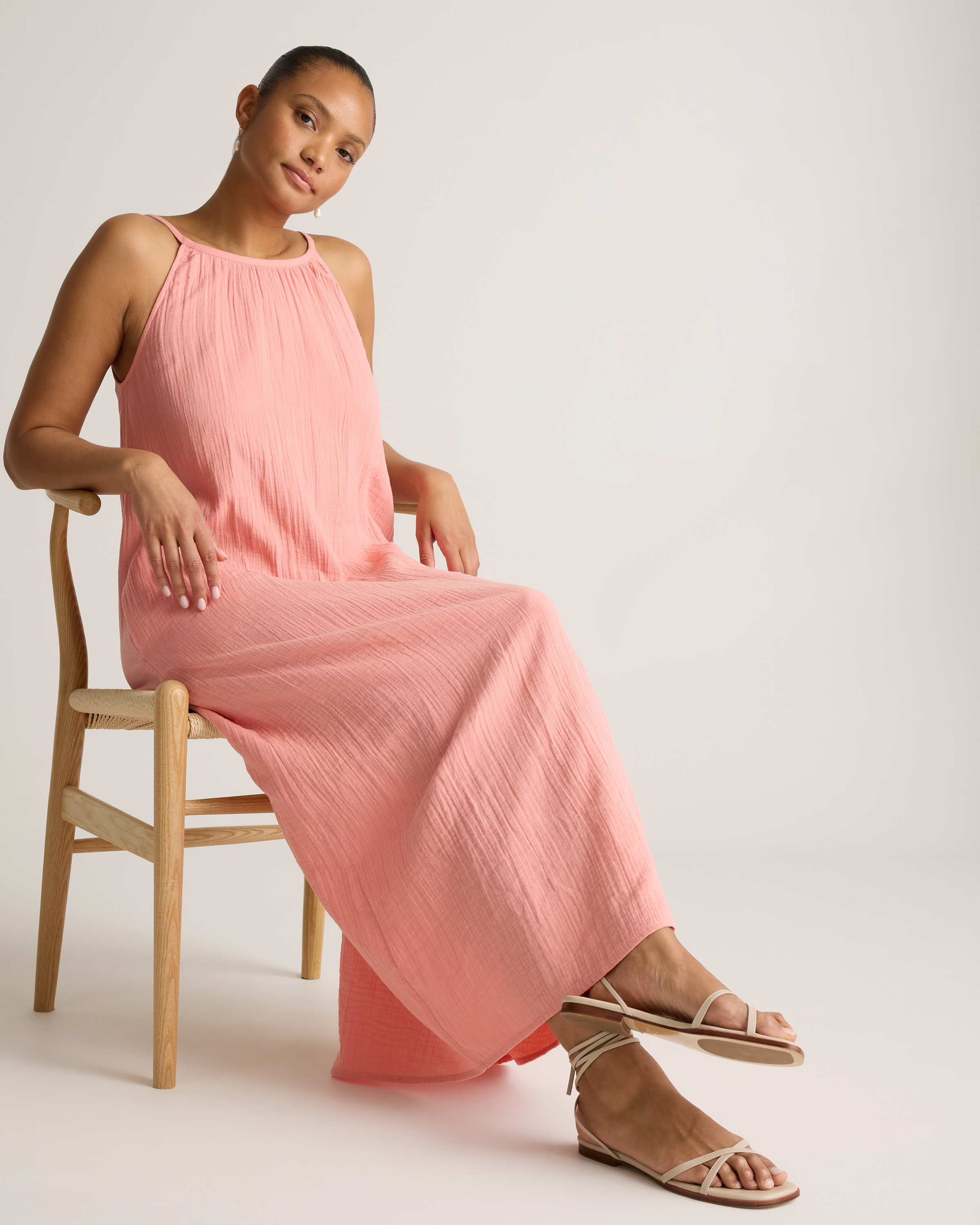 Women's Gauze Sleeveless Maxi Dress in Coral Blush, Size Small, Organic Cotton by Quince