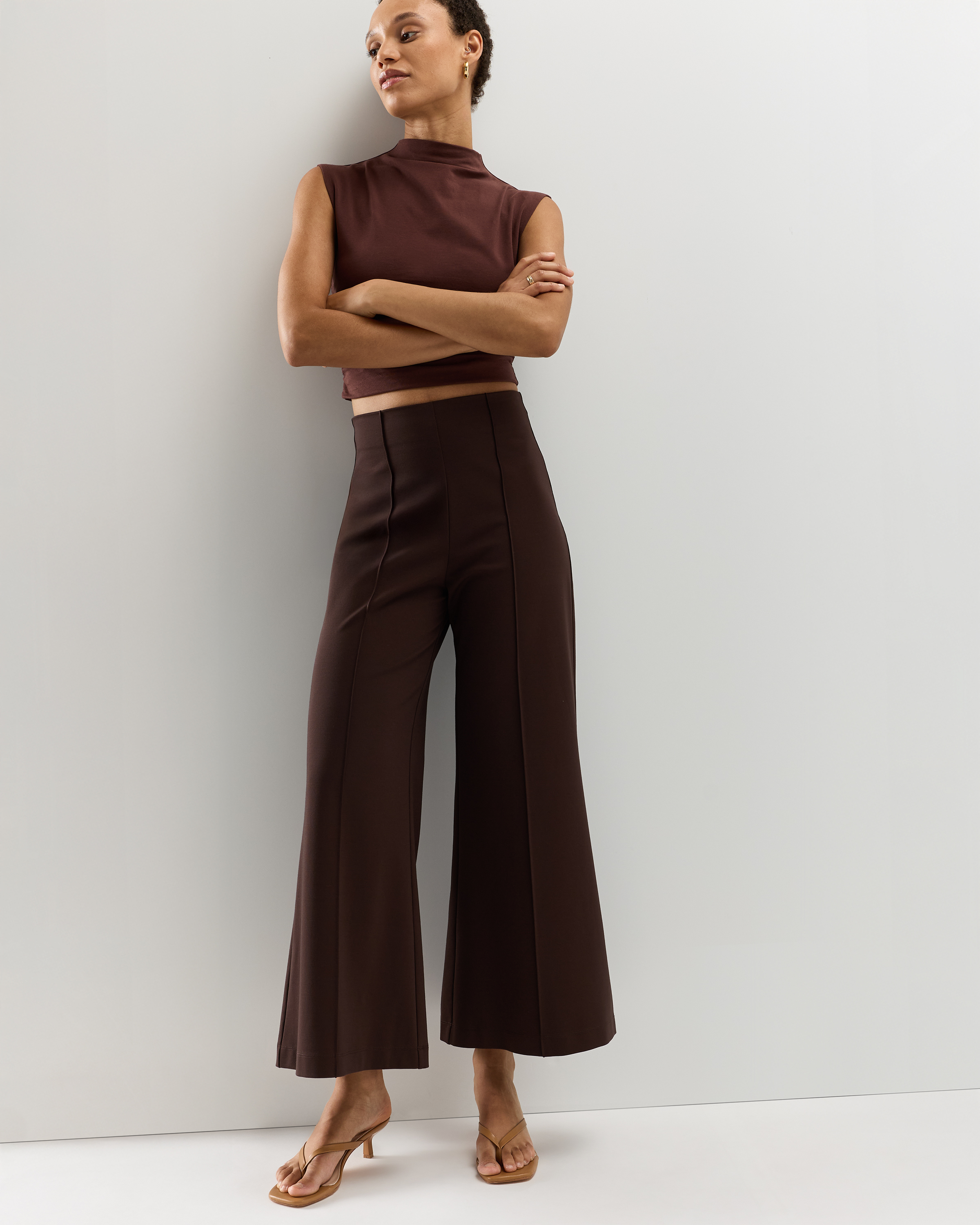 Ultra-Stretch Ponte Super Wide Leg Ankle Pants