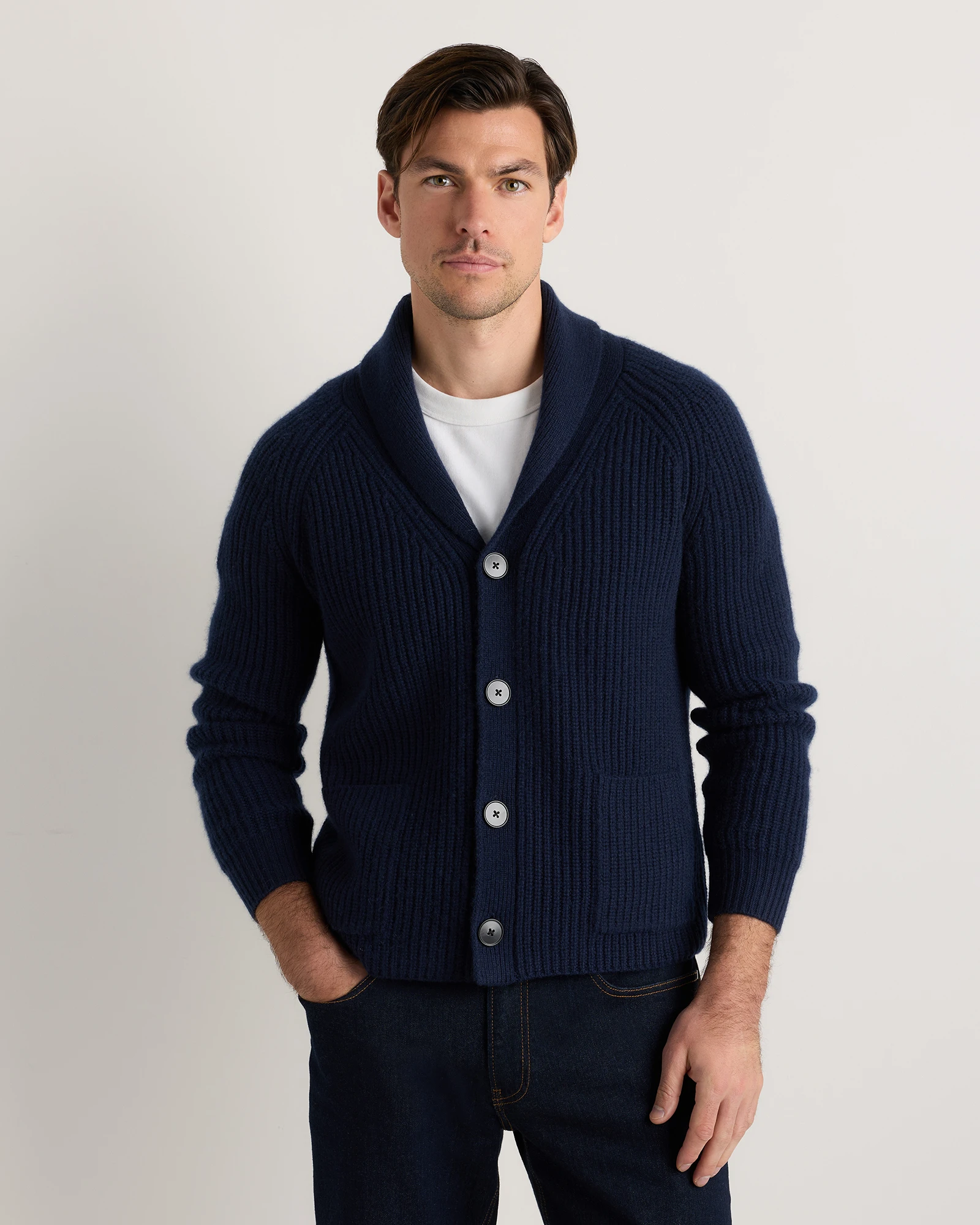 Mongolian Cashmere Shawl Collar Cardigan